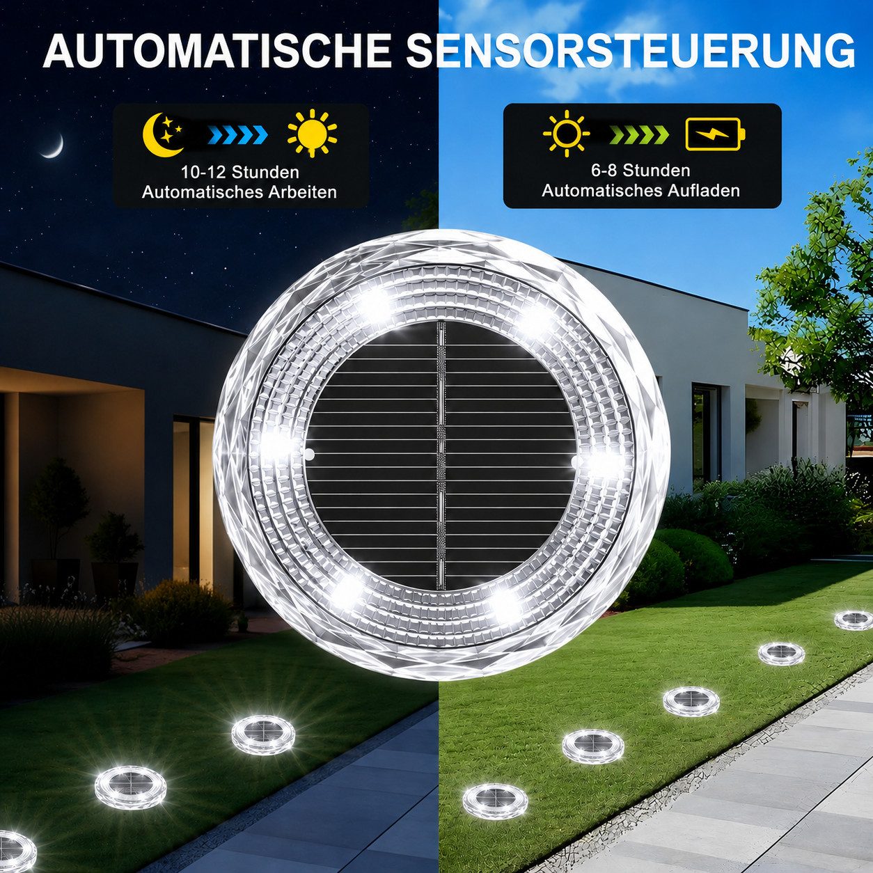 pedete LED Solarleuchte Solar-Bodenstrahler 4 Stück für den Außenbereich LED-Lampen Garten, Solar-Lampe, Bodenleuchte, Gartenstrahler, Tageslichtweiß,Warmweiß,  – Bild 4 von 5