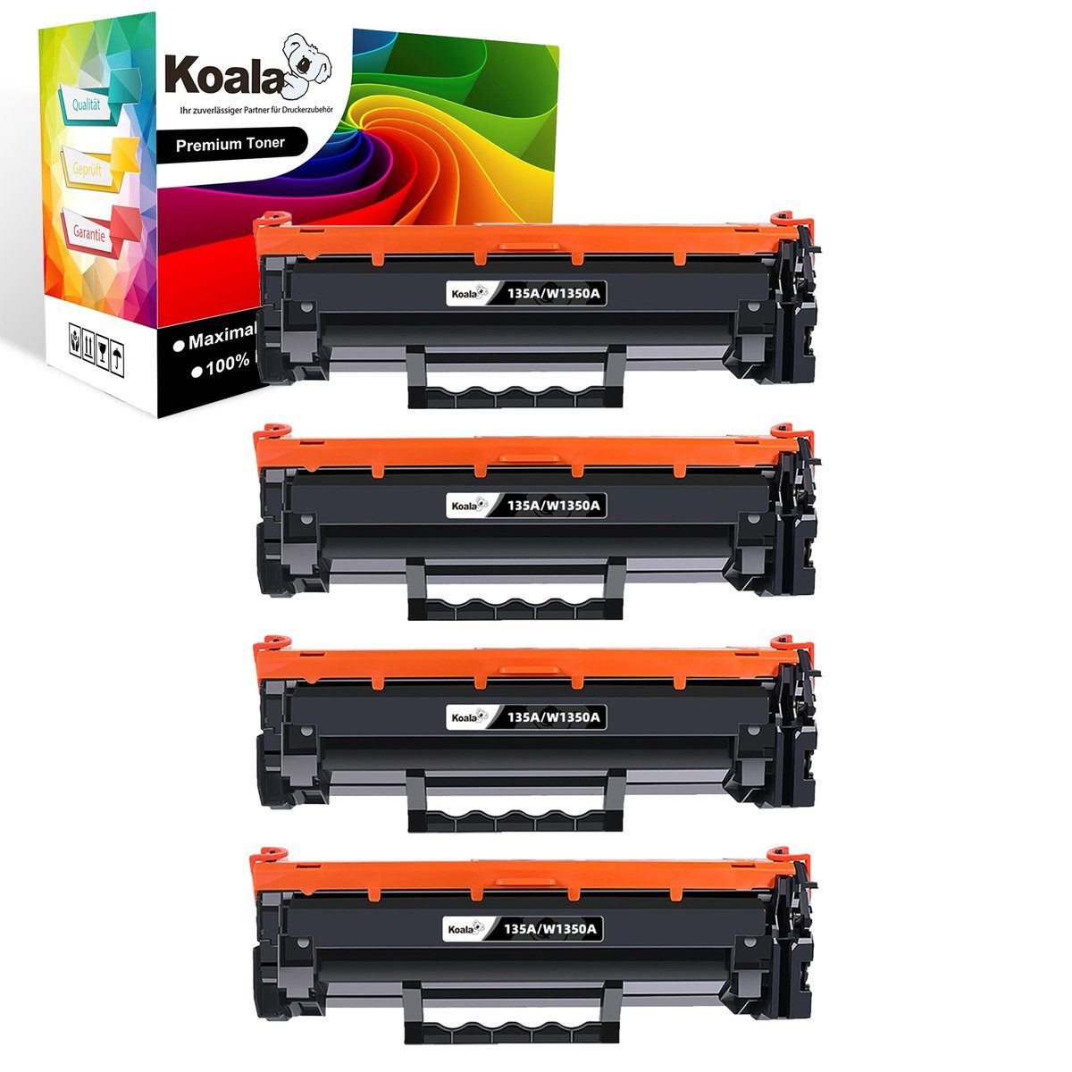 Koala Tonerkartusche HP 135A Schwarz Toner W1350A LaserJet M209 MFP M234, 4PK, (Packung, Druckleistung bis ca. 1000 Seiten), 135X W1350X Toner für HP M209dwn M209dw M234 M209 ohne Chip