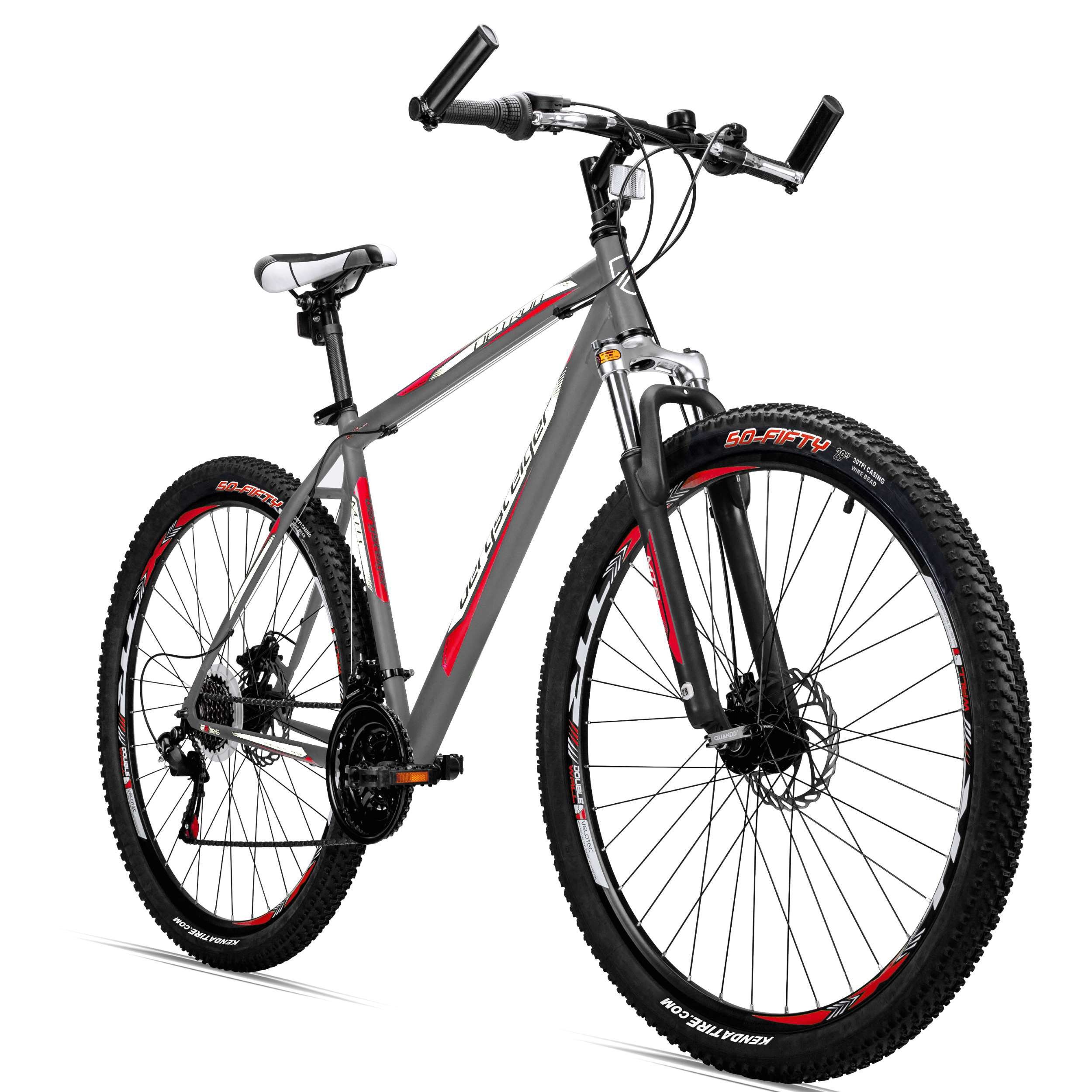 bergsteiger Mountainbike Detroit 29 Zoll Mountainbike, geeignet ab 170 cm, 21 Gang Shimano Tourney RD-TZ50 Schaltwerk, Kettenschaltung Grau