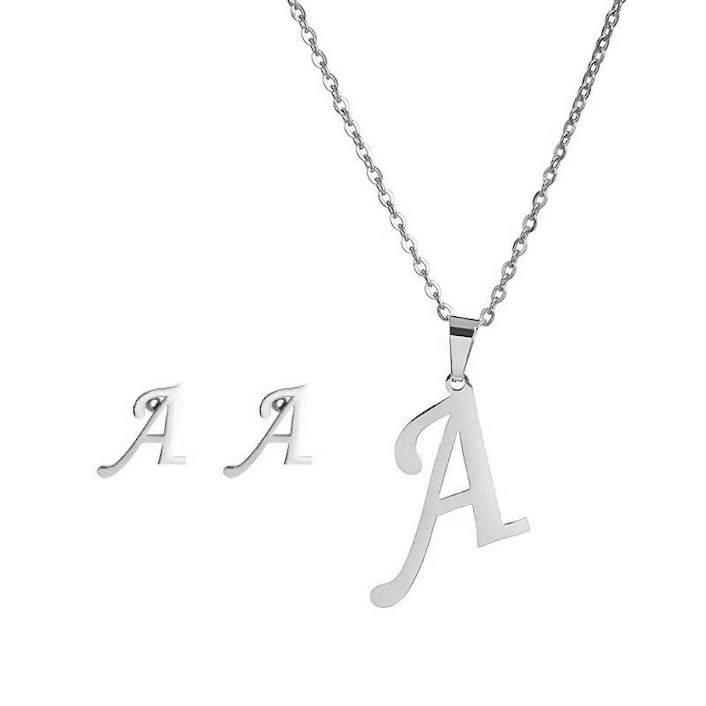 BUNGSA Ohrstecker-Set Schmuckset Buchstaben Silber aus Edelstahl Damen S (1-tlg), Geschenkset Damen