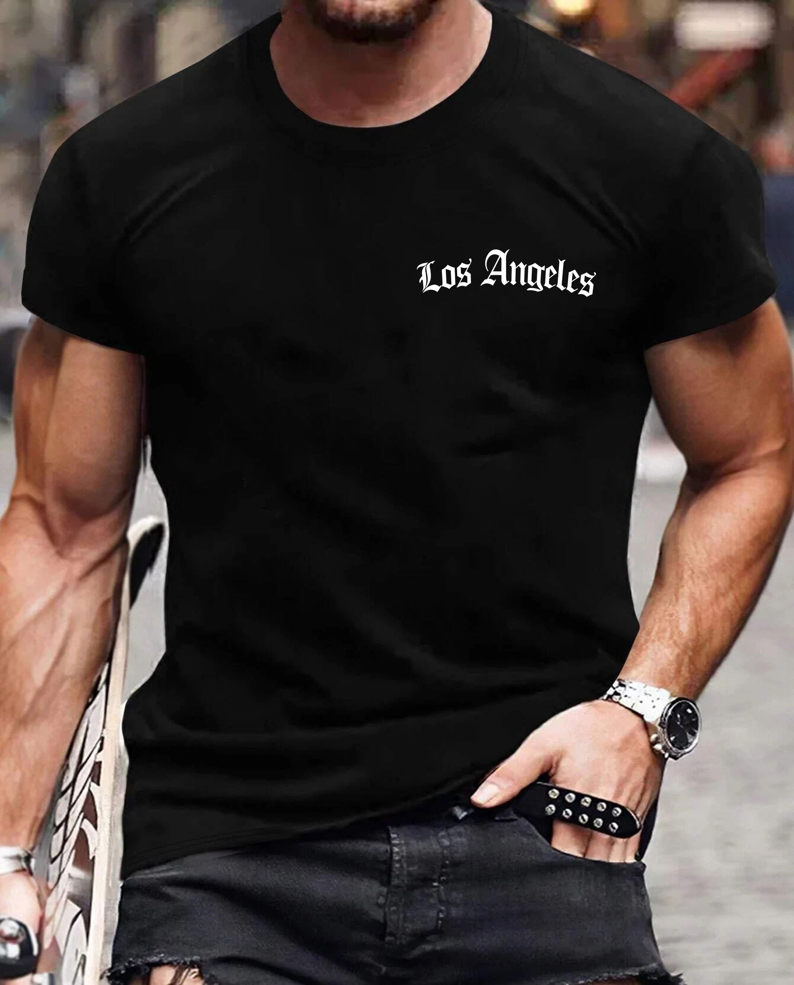 RMK T-Shirt Herren Shirt Rundhals Sommer Basic "Los Angeles LA" aus Baumwolle