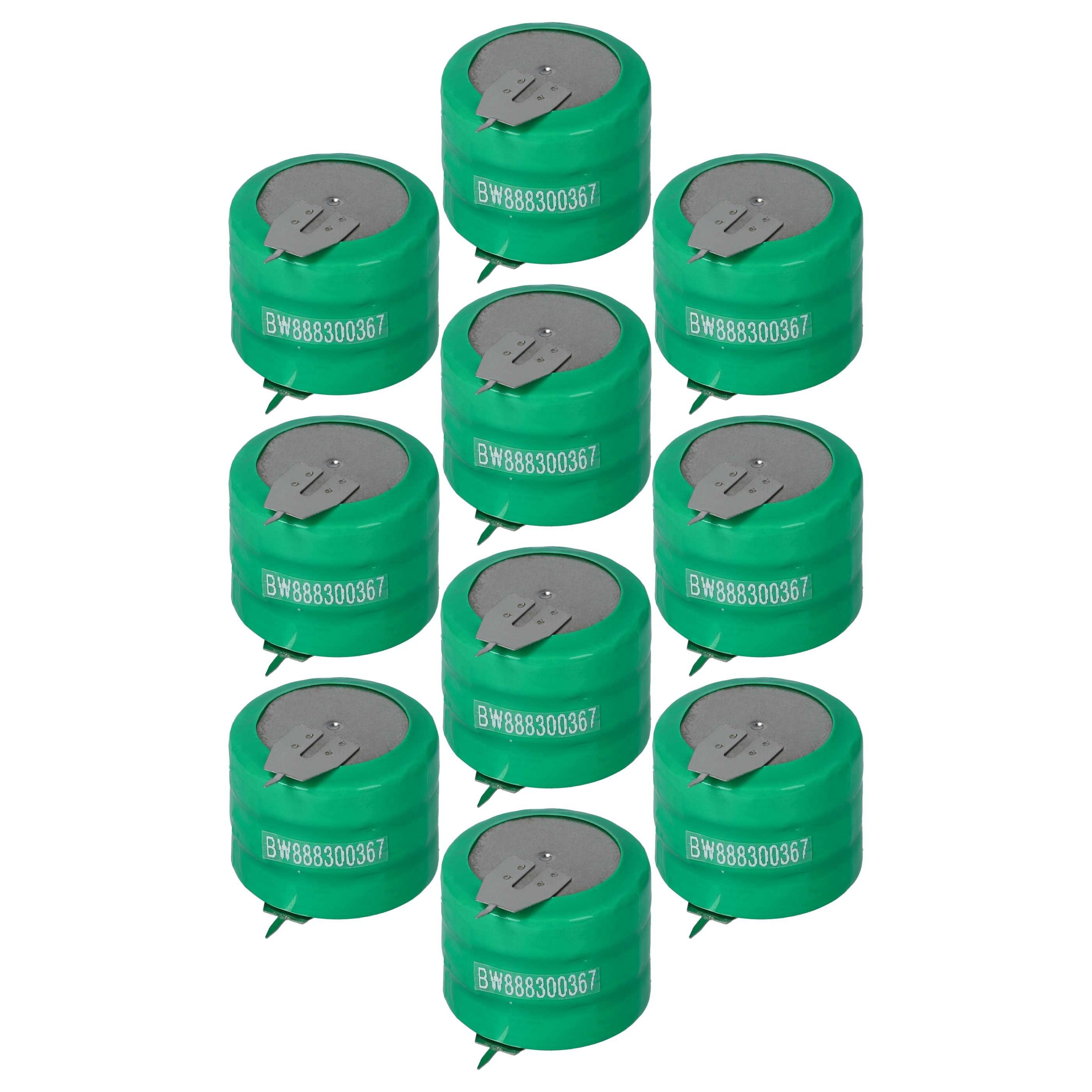 vhbw Zelle Laptop-Akku Zelle NiMH 250 mAh (3,6 V, 10 St), Wiederaufladbarer Knopfzellen-Akku (3x Zelle)
