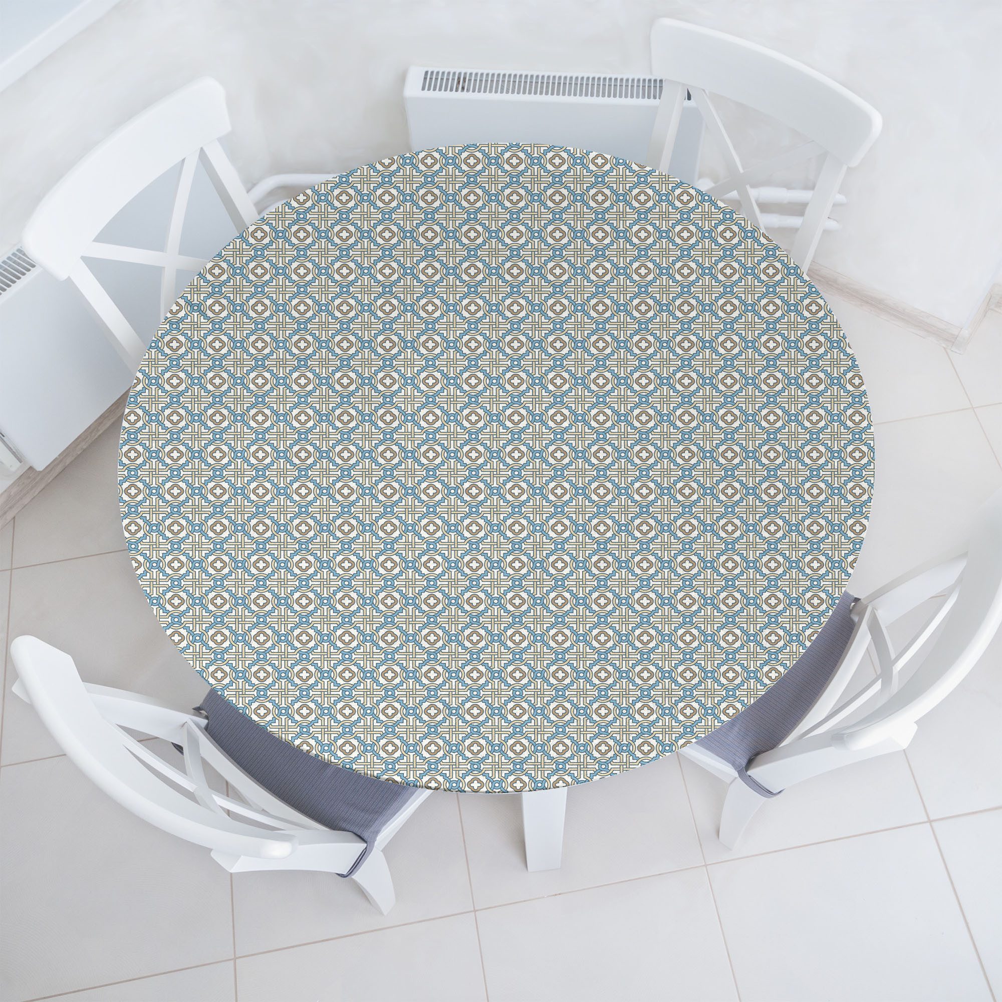 Abakuhaus Tischdecke Rundum-elastische Stofftischdecke, Quatrefoil Kreisstern Tile-Motiv