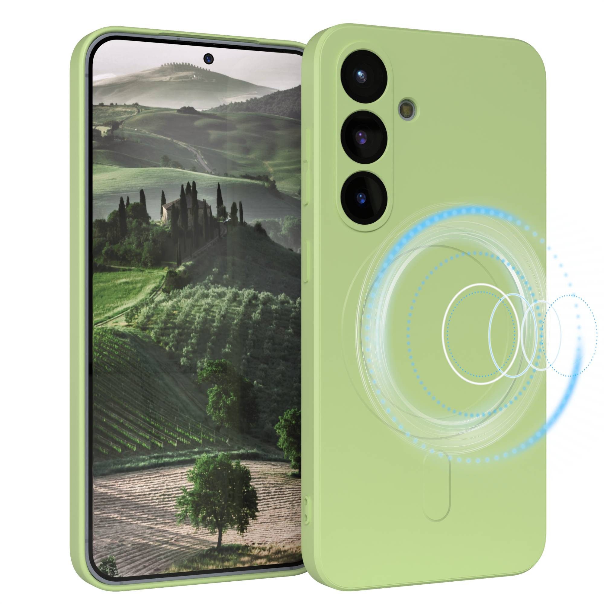 EAZY CASE Handyhülle für Samsung Galaxy S25 Hülle Silikon 6,2 Zoll, Schutzhülle MagSafe kompatibel Anti-Slip Oberfläche kratzfest Grün