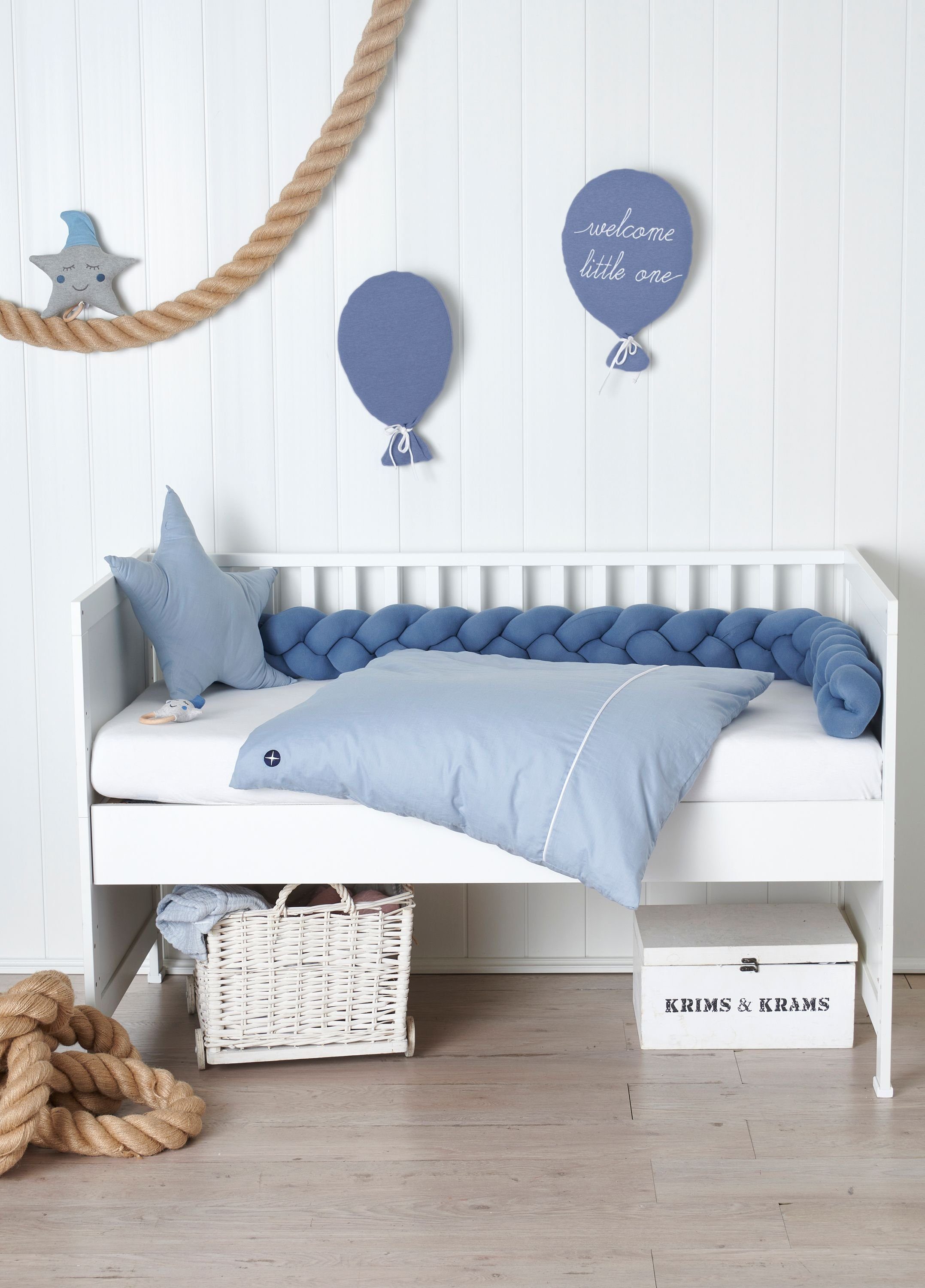 Nordic Coast Company Babykissen Bezug ideal Junge zertifizierte als Wanddekoobjekt, abnehmbar Little "Welcome 100% Geschenk aus Baumwolle Dekokissen Blau Mädchen Ballon One" Wanddekoration