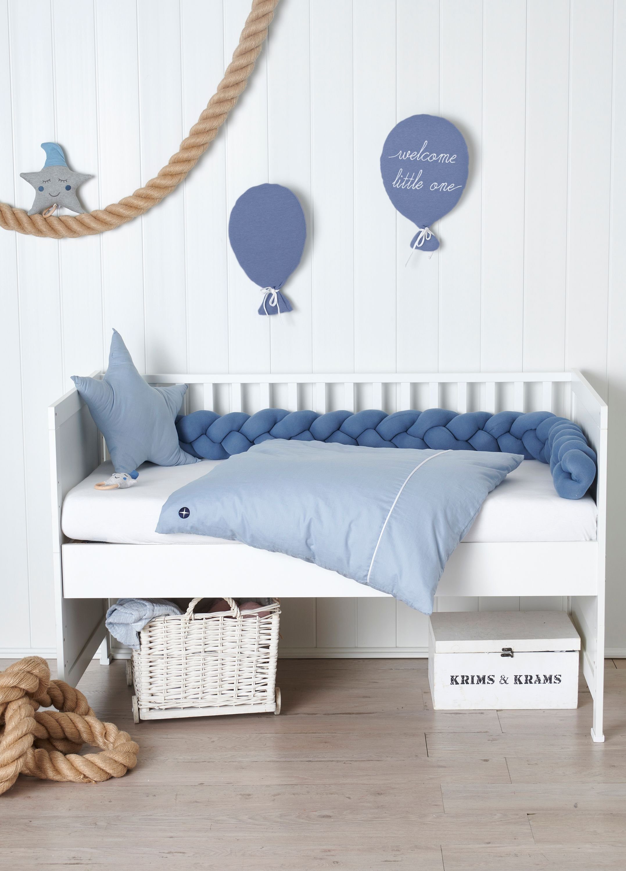 Nordic Coast als Ballon Geschenk Babykissen Mädchen aus 100% "Welcome Company ideal Bezug Little Wanddekoration One" Wanddekoobjekt, Junge abnehmbar Baumwolle Dekokissen zertifizierte Blau