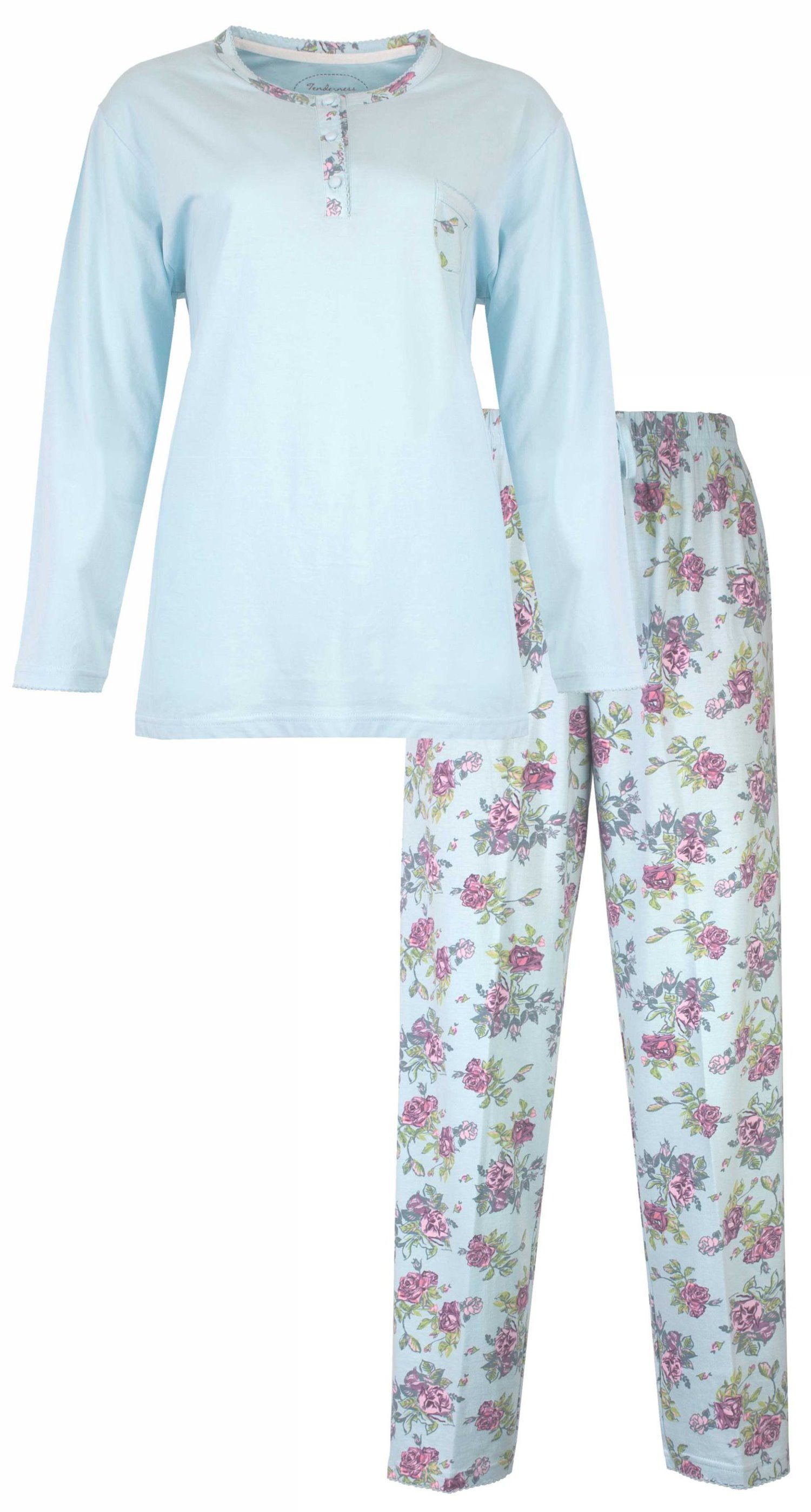 Tenderness Schlafanzug Damen Pyjama mit langem Arm (2 tlg) Baumwolle