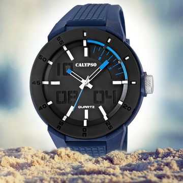 CALYPSO WATCHES Quarzuhr Calypso Herren Uhr K5629/3 Kunststoffband, (Analoguhr), Herren Armbanduhr rund, Kautschukarmband blau, Outdoor