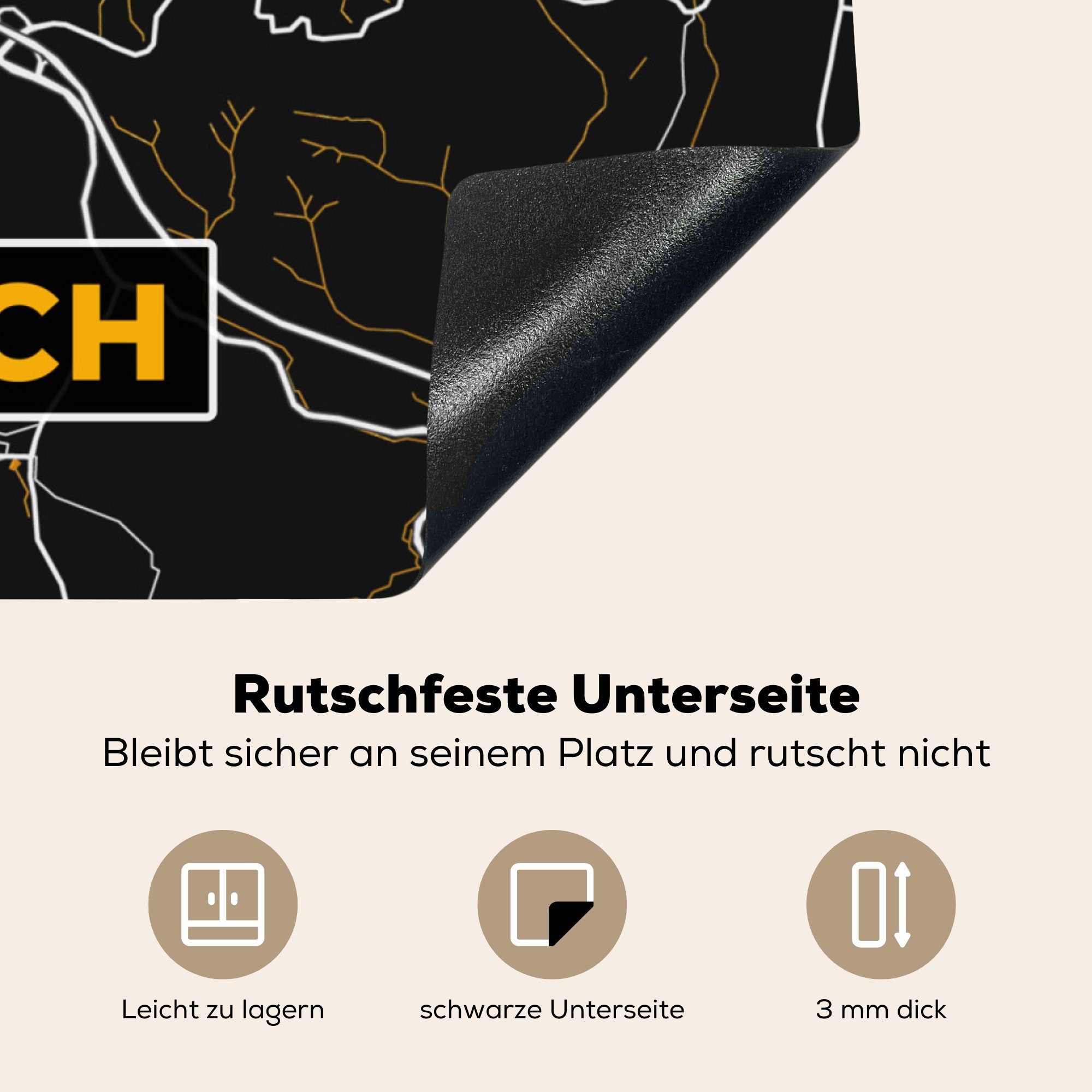 Gold MuchoWow Deutschland tlg), 78x78 - Lörrach - Arbeitsplatte Stadtplan Herdblende-/Abdeckplatte Karte, - Ceranfeldabdeckung, küche - - Karte für Vinyl, cm, (1