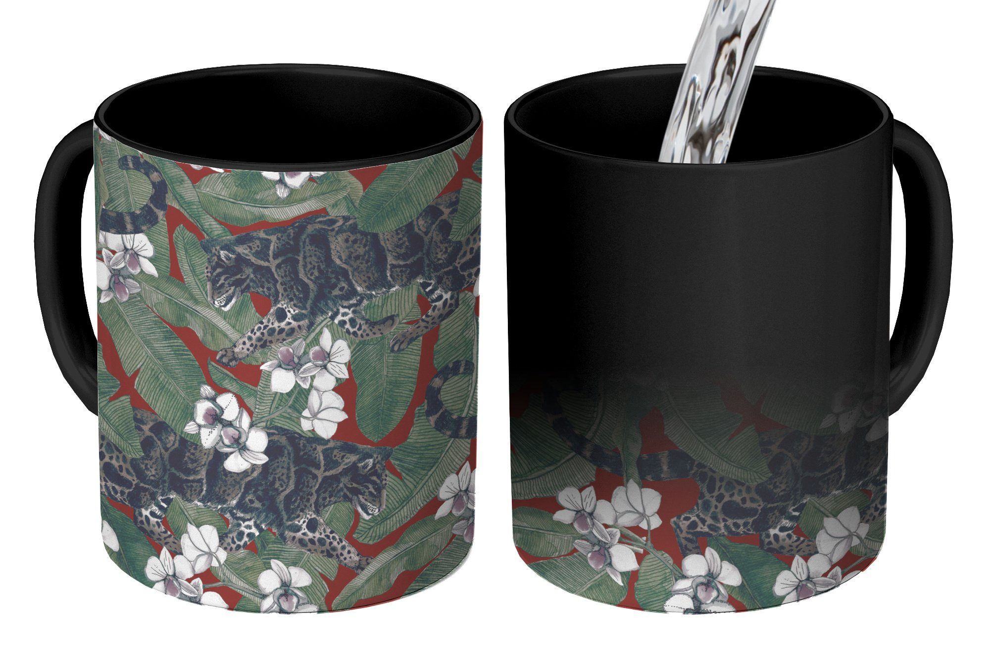 Kaffeetassen, Dschungel Teetasse, Blume - Zaubertasse, - - Keramik, Geschenk Tasse Farbwechsel, Muster, MuchoWow Panther