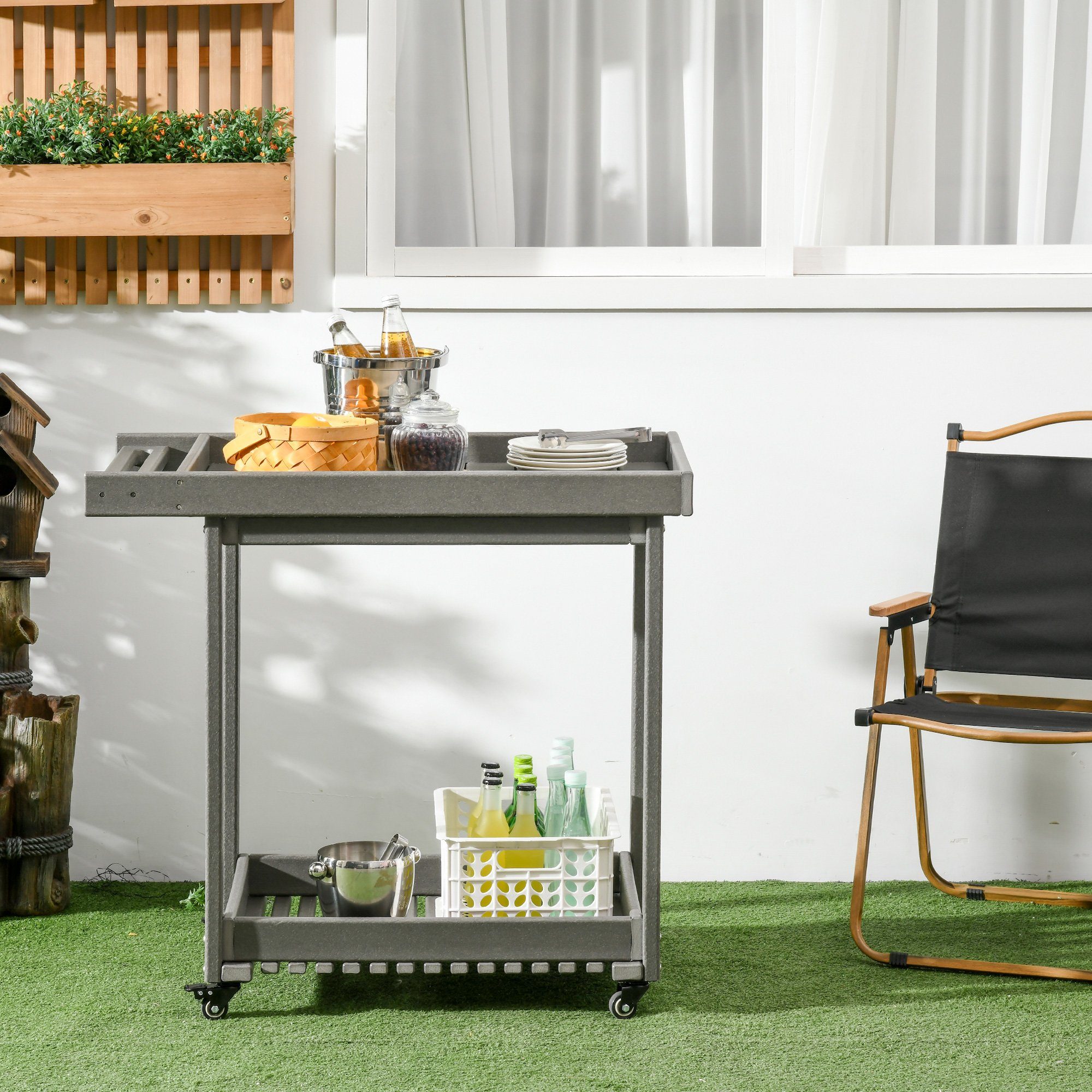 Outsunny Servierwagen Outdoor Multifunktionstisch mit Rollen, günstig online kaufen