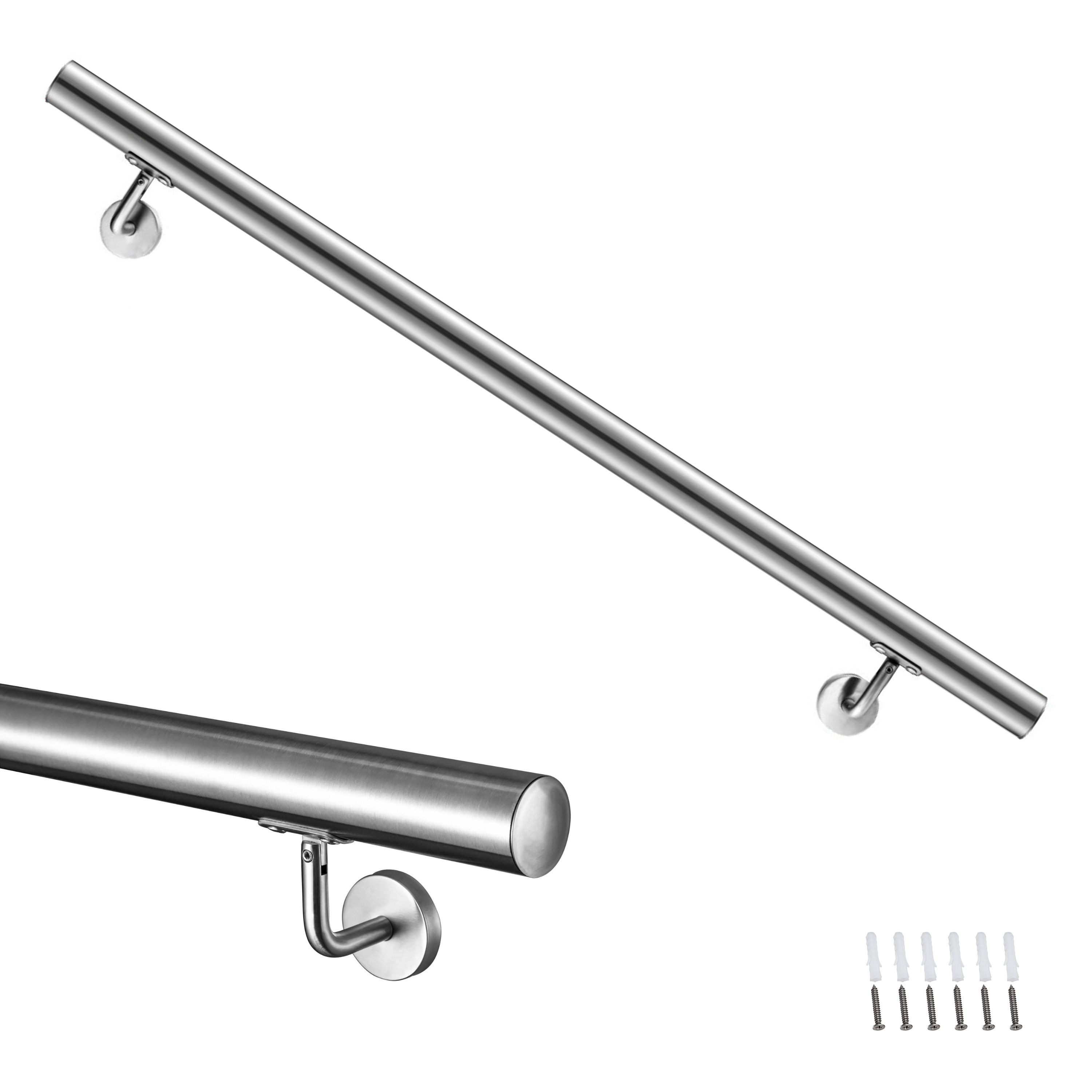 Duschparadies Handlauf Treppengeländer Edelstahl 304 Ø42,4 mm Wandhandlauf 80 - 200 cm, 80 cm Gesamtlänge, (Packung), V2A Inkl. Befestigungsschrauben, erweiterbar mit Verbindungsstücken