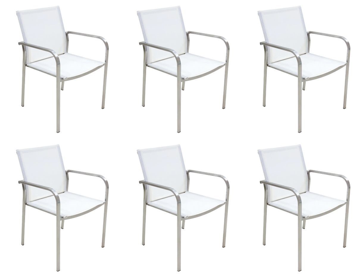 Gardissimo Gartenstuhl 6 mal Stapelstuhl Bozen weiß Edelstahl (Spar-Set, 6 St), 6 Stück wetterfest stapelbar je 120 kg Tragkraft