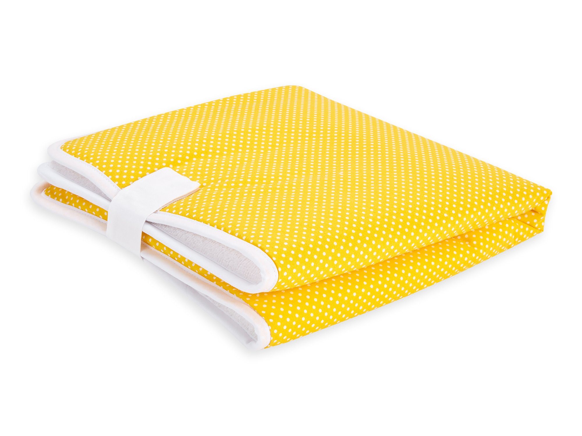 KraftKids Wickelauflage weiße Punkte auf Stoffsichten, faltbar Baumwolle, Reisewickelunterlage wasserundurchlässig, 3 Klettverschluss 100% Gelb, mit Innen aus