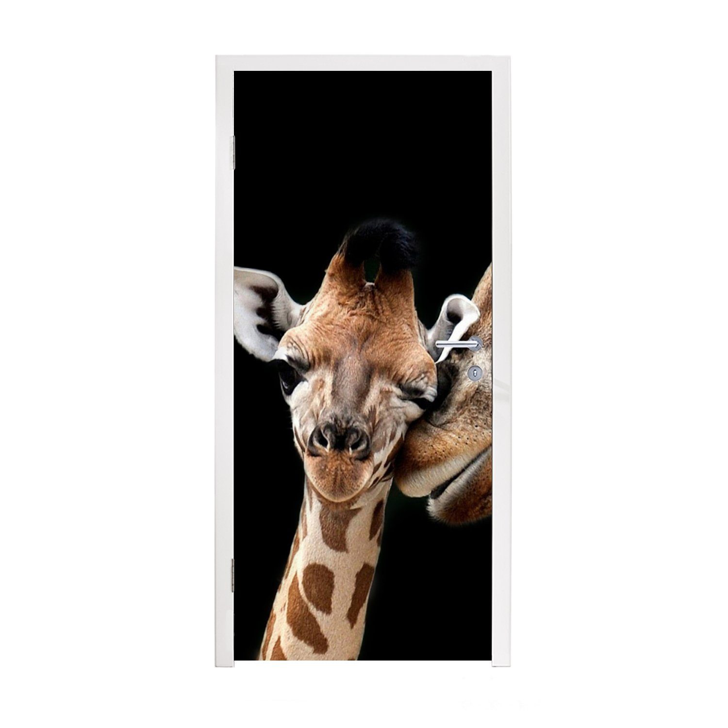 MuchoWow Türtapete Giraffe - Tiere - Schwarz - Porträt - Tiere, Matt, bedruckt, (1 St), Fototapete für Tür, Türaufkleber, 75x205 cm