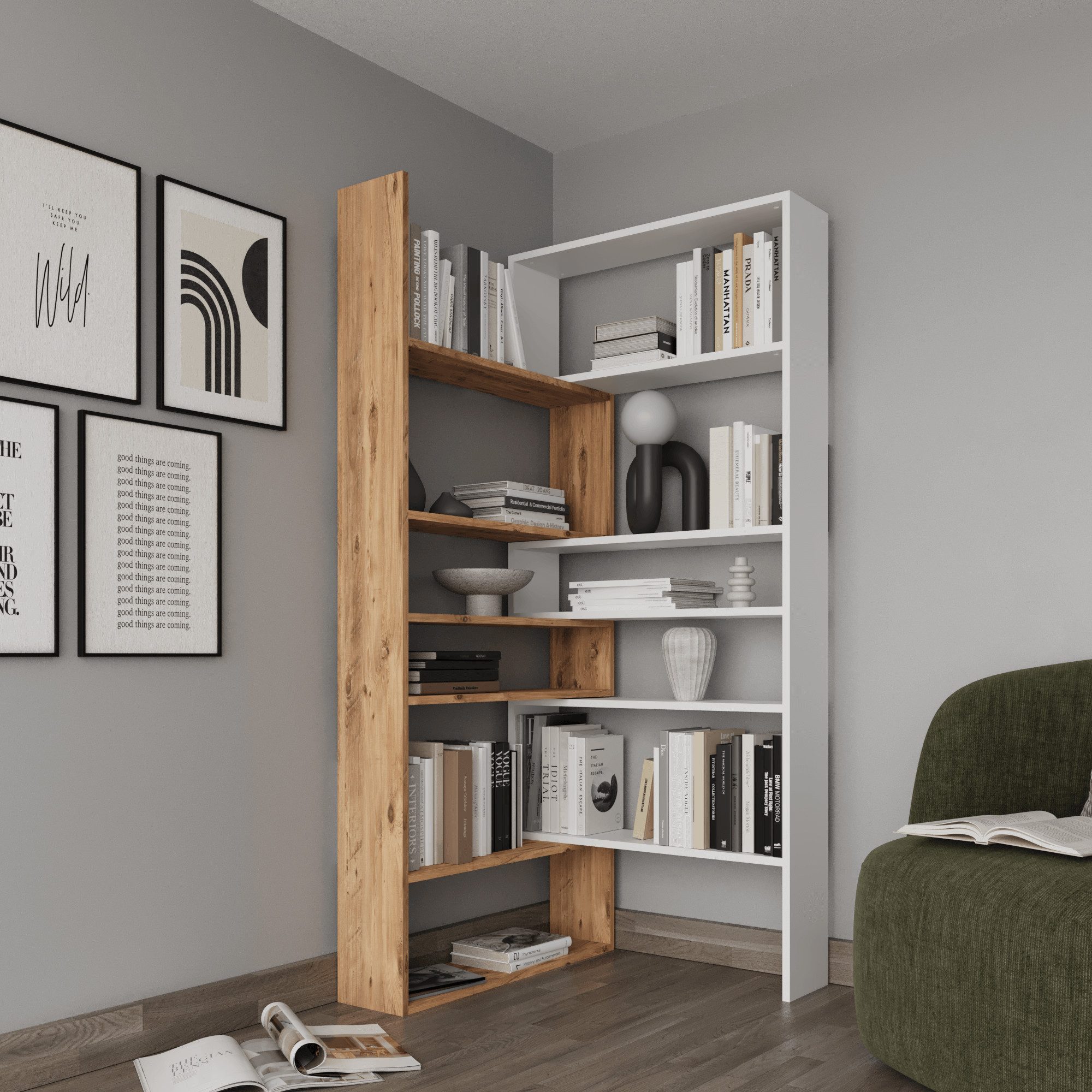 BDR Smart Home Art Bücherregal Aden Eckregal Dekorativ Atlantic Pine, Weiß günstig online kaufen