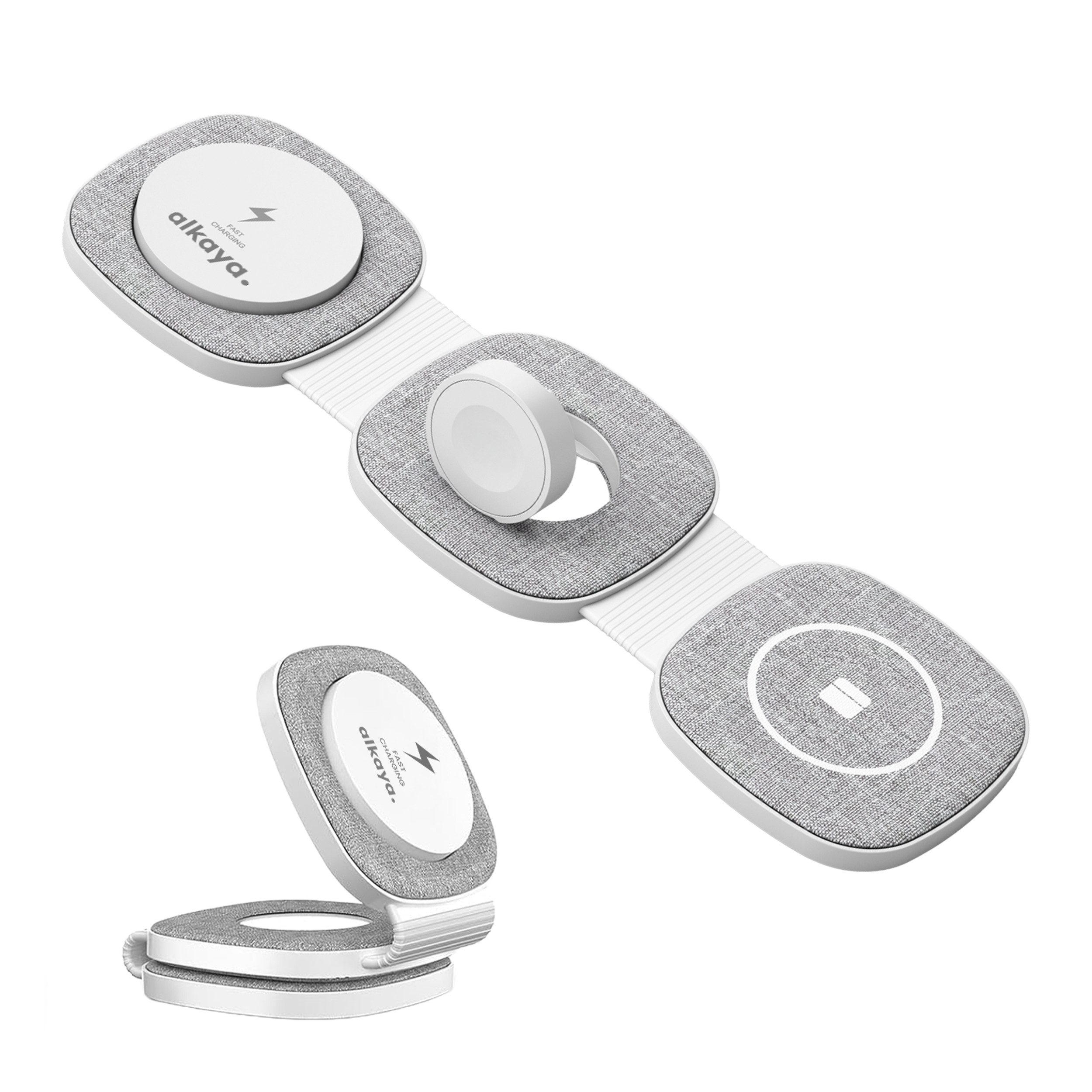 alkaya. alkaya., Flex Fold 2.0, Trinity Charger 3 in 1 Ladegerät Smartphone-Ladegerät (Faltbares 3 in 1 Ladegerät für Reise, Büro und Zuhause)