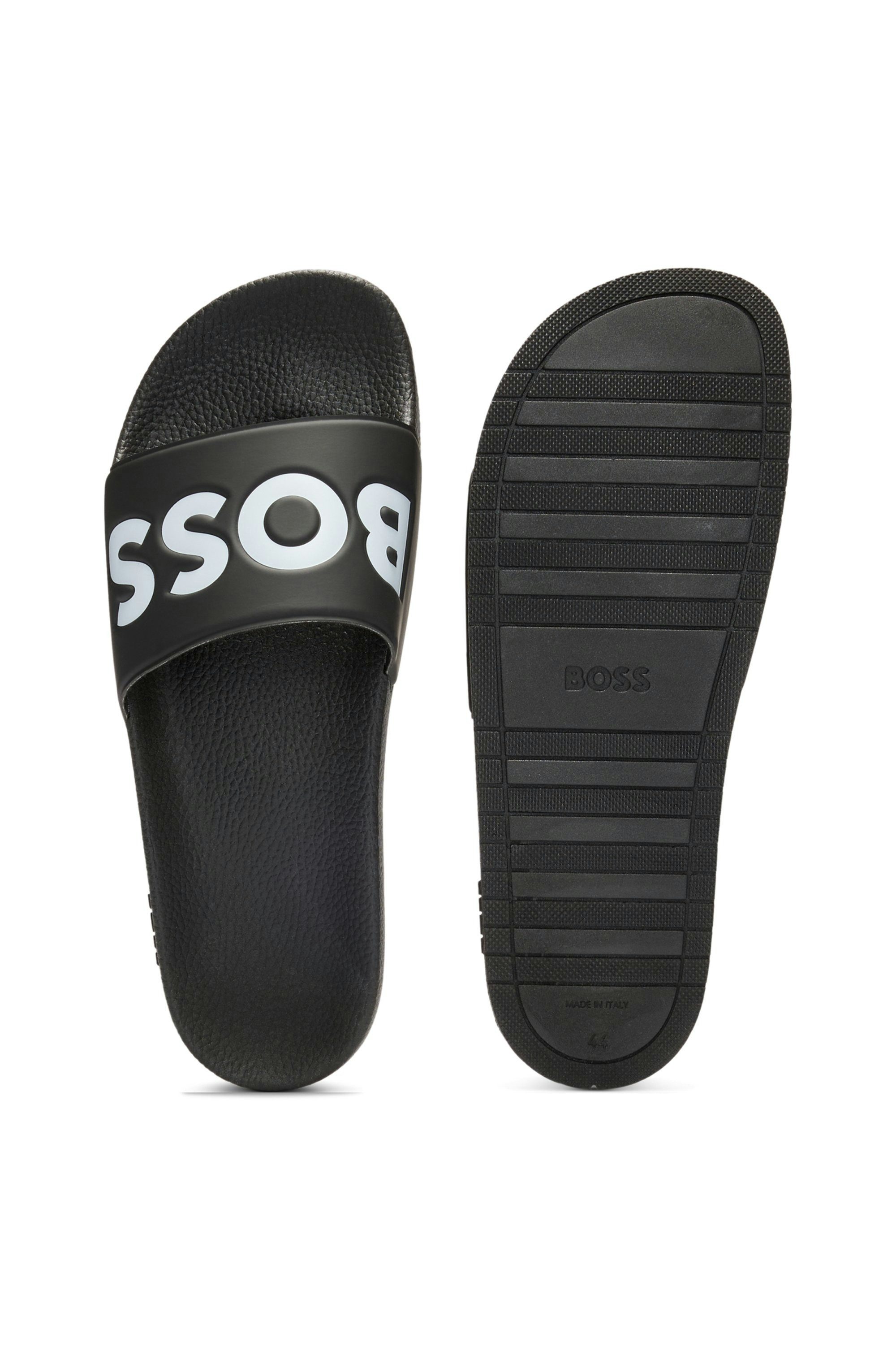 BOSS Aryeh Slid Badepantolette, Poolslides, Schlappen, Strandschuh, Sommerschuh mit Logoschriftzug