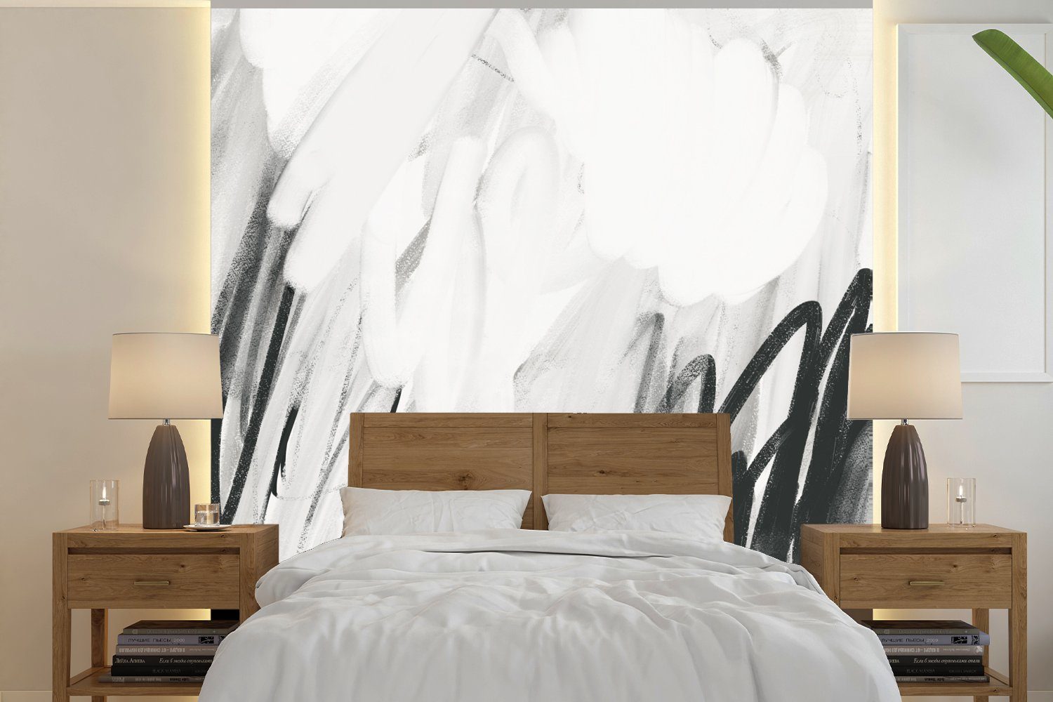 MuchoWow Fototapete Kunst - Abstrakt - Grau, Matt, bedruckt, (4 St), Vliestapete für Wohnzimmer Schlafzimmer Küche, Fototapete