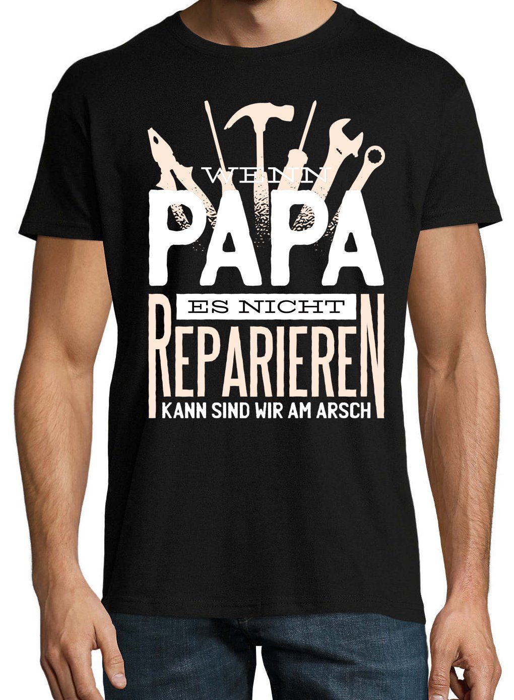 Shirt Herren T-Shirt Frontprint Youth Schwarz Designz Papa lustigem mit Reparieren