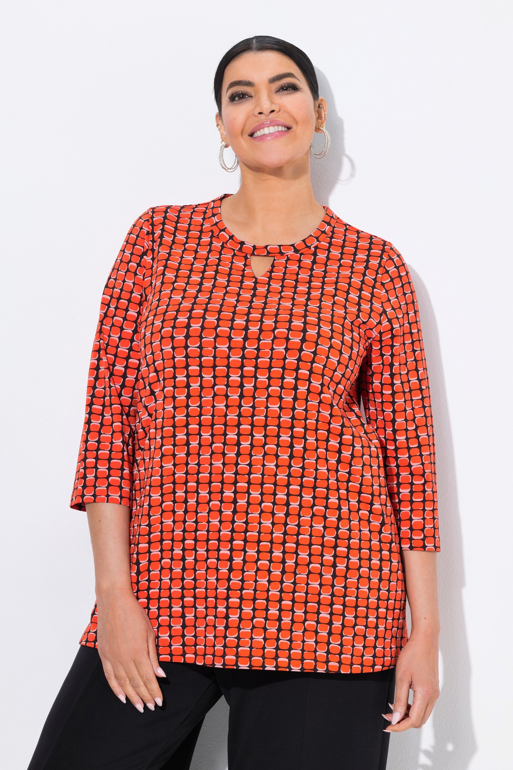 Ulla Popken T-Shirt Shirt grafischer Druck A-Linie Rundhals 3/4-Arm günstig online kaufen