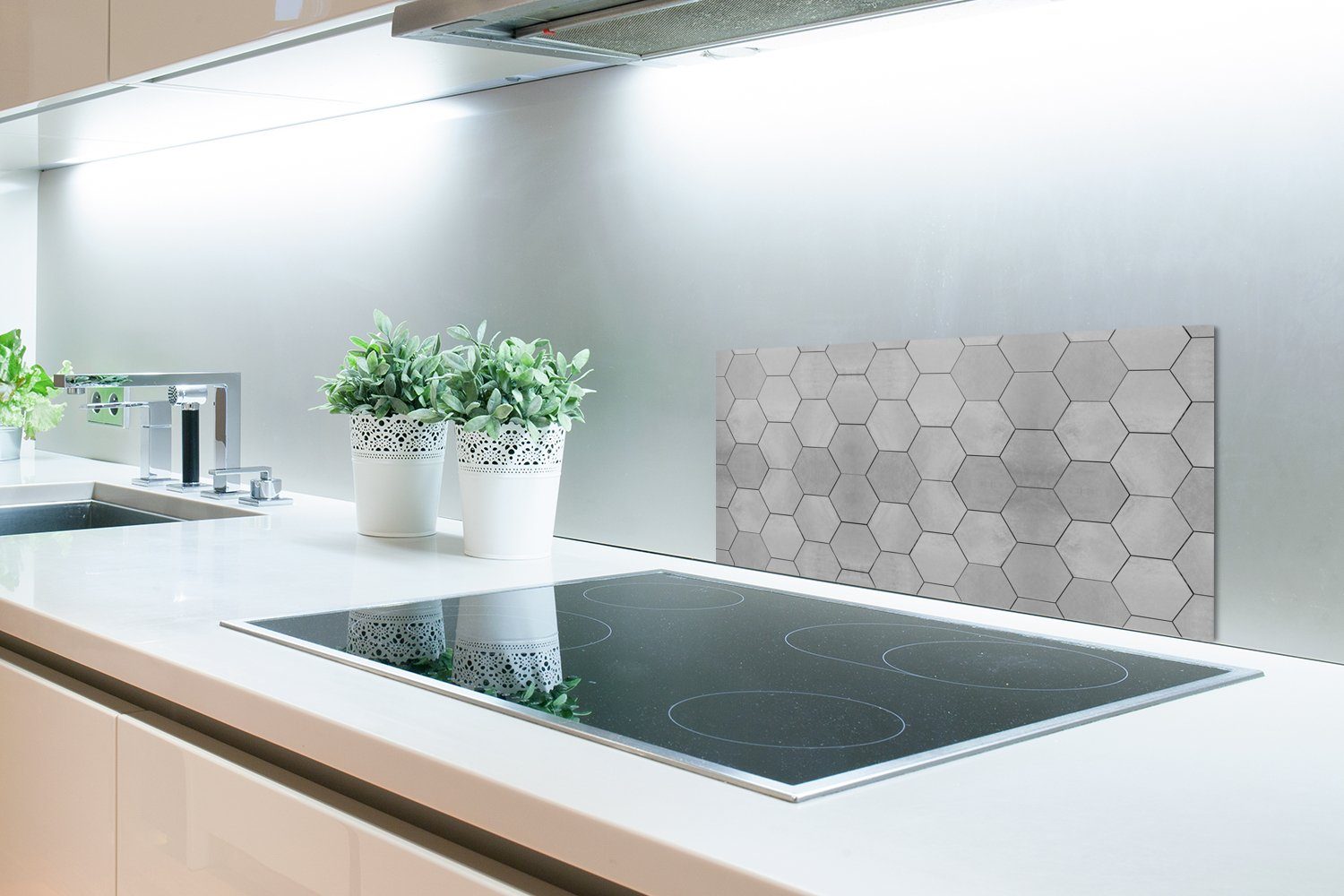 MuchoWow cm, 60x30 Fett (1-tlg), Küchenrückwand Fliesen gegen und für Wandschutz, - Grau Küchen Muster, - Schmutzflecken