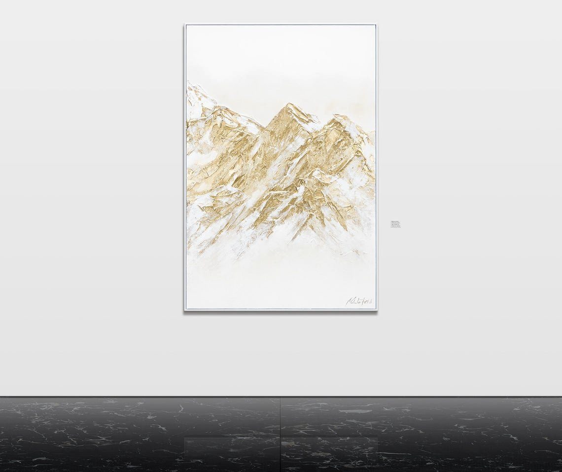 YS-Art Gemälde Zugspitze, Vertikales auf Leinwand Berg Rahmen mit Handgemalt Goldener Bild