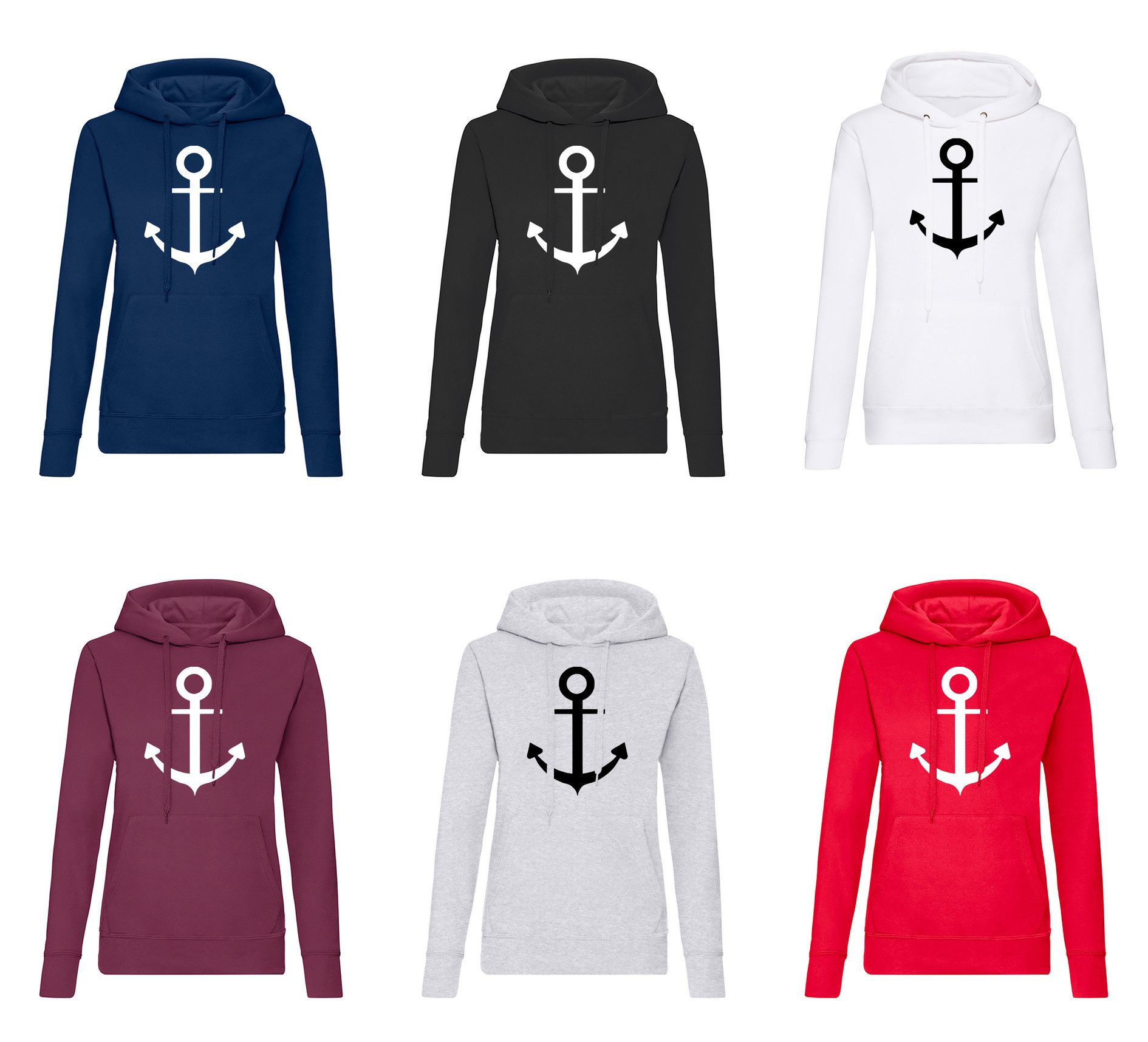Blondie & Brownie Hoodie Damen Hoodie Anker Motiv Maritimer Kapuzenpullover für Freizeit Mode (Einzelstück, Einzelartikel) Anker Maritim Damen Hoodie