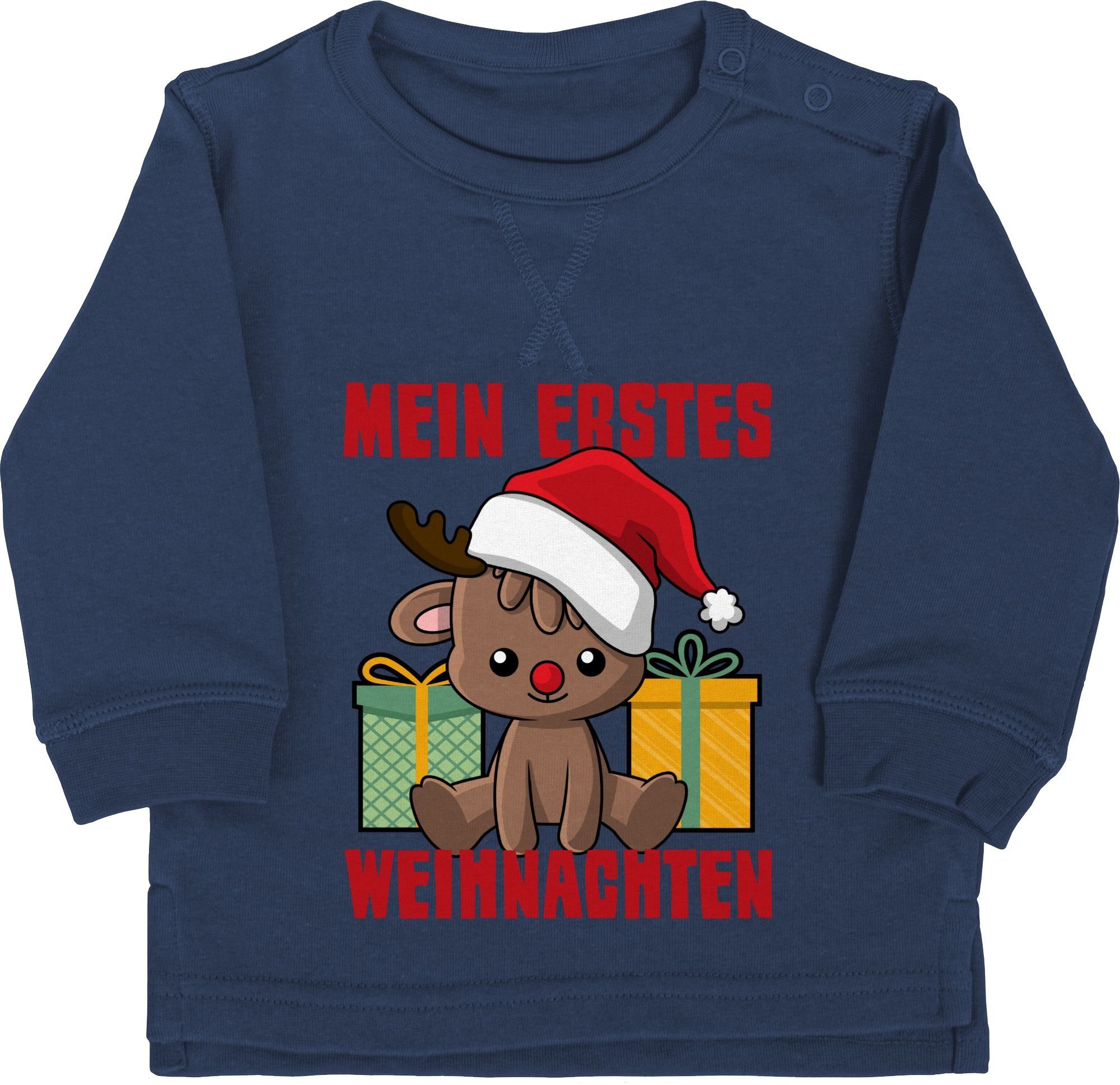 Shirtracer Sweatshirt Mein erstes Weihnachten mit Rentier Weihnachten Kleidung Baby 1 Navy Blau