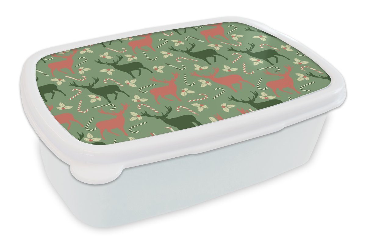 MuchoWow Lunchbox Schnittmuster - Weihnachten - Rentier, Kunststoff, (2-tlg), Brotbox für Kinder und Erwachsene, Brotdose, für Jungs und Mädchen weiß