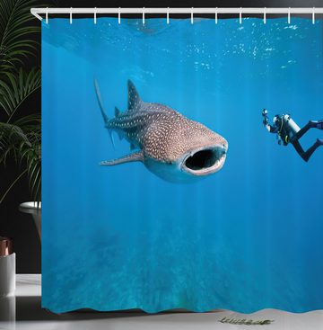 Abakuhaus Duschvorhang Moderner Digitaldruck mit 12 Haken auf Stoff Wasser Resistent Breite 175 cm, Höhe 180 cm, Hai Riesenfisch Ozean Tauchen