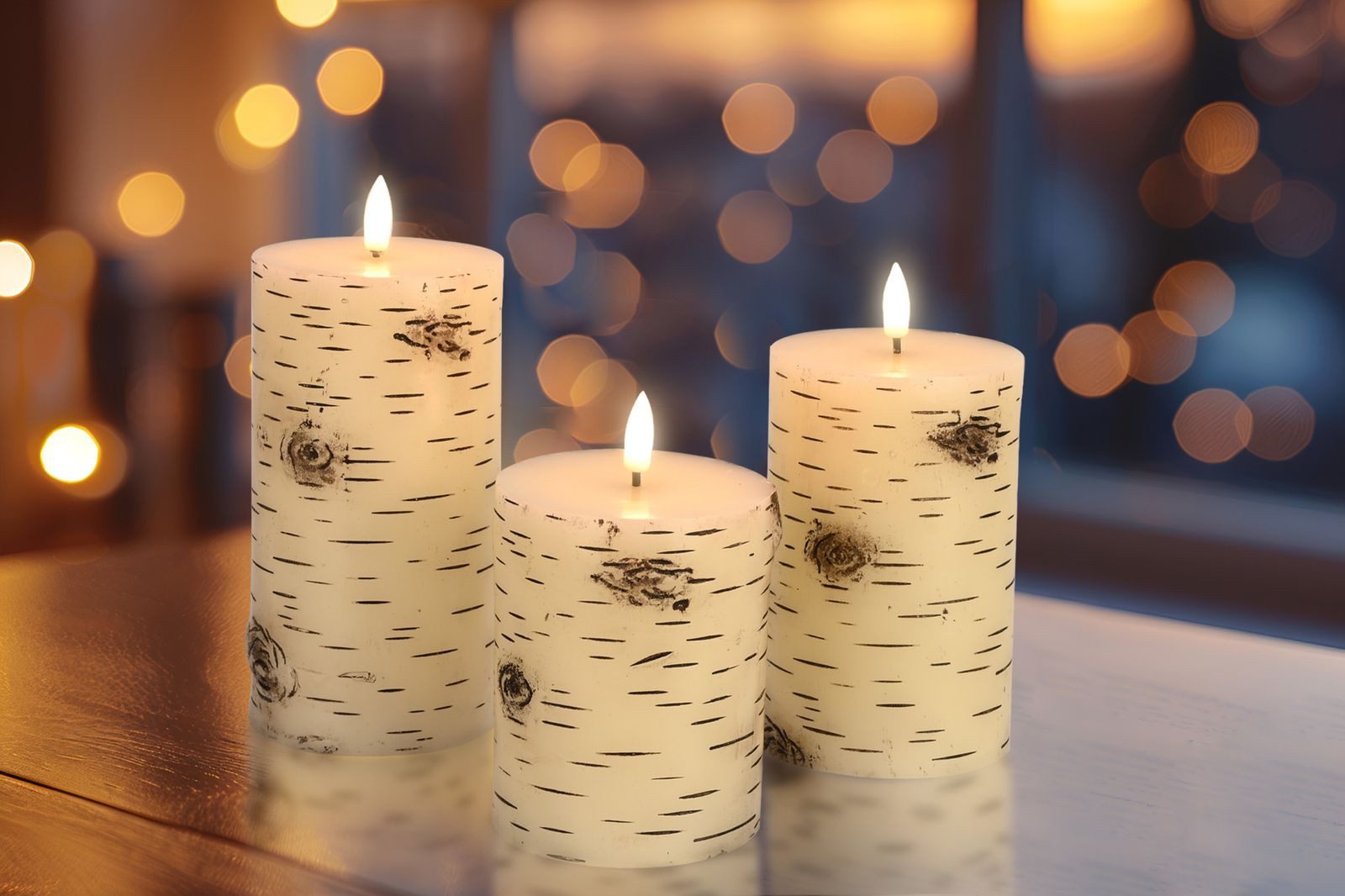 Gravidus LED-Kerze 3er-Set LED-Wachskerzen Birkenholzoptik mit Timer und Fl günstig online kaufen