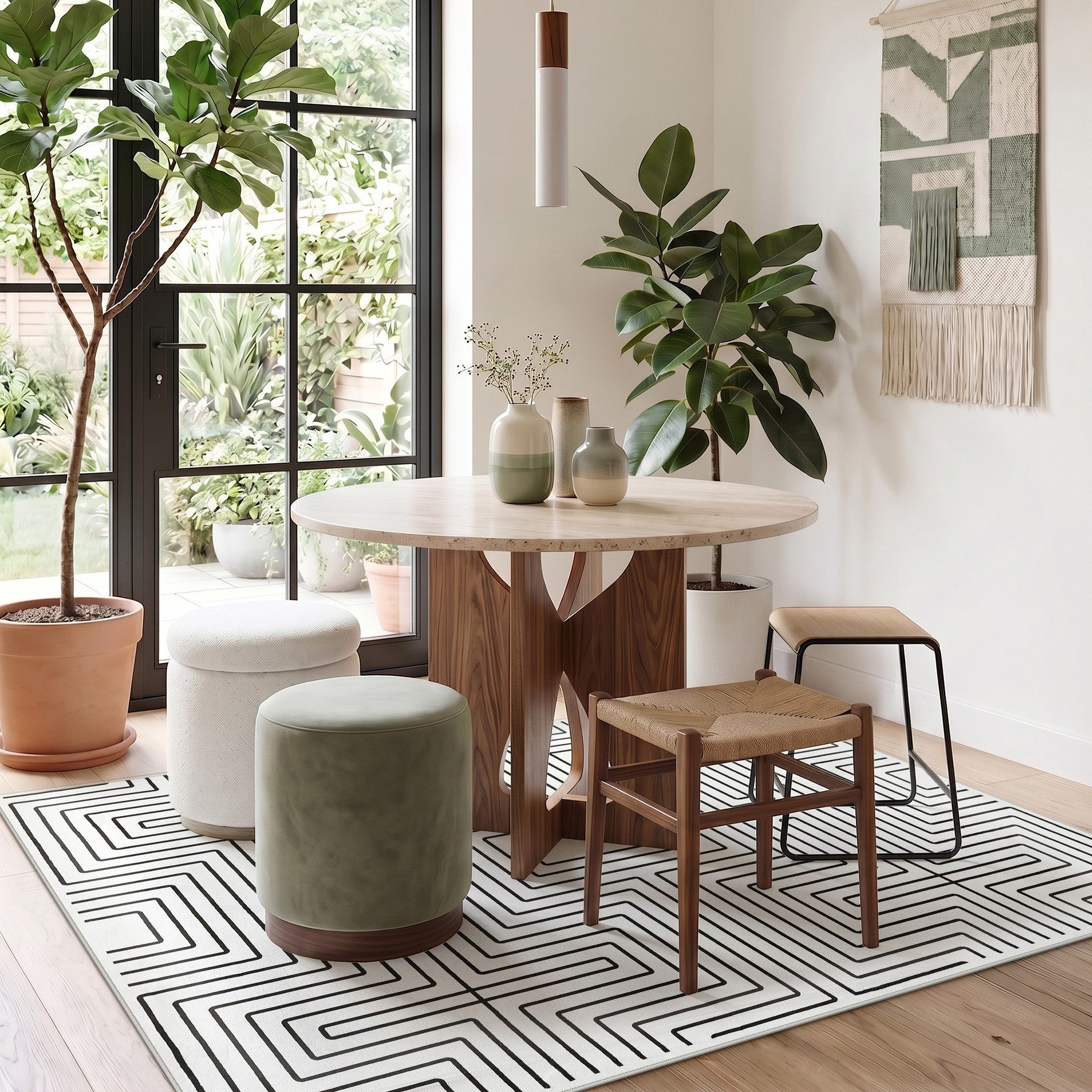 Tribesigns Teppich Geometrischer Kurzflor Teppich, Anti-Rutsch Unterseite, für Wohnzimmer, 160 x 230 cm Wohnzimmerteppich waschbar bis 30°C, mit Streifen-Design