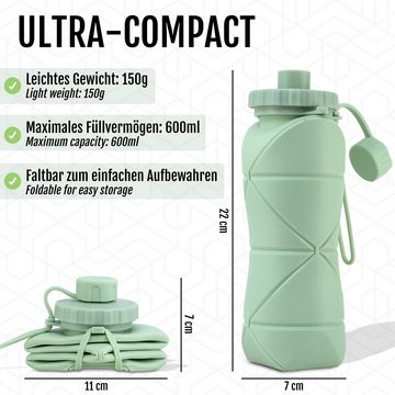Perfekto24 Trinkflasche Faltbare Trinkflasche in Grün - Wasserflasche aus Silikon (600ml)