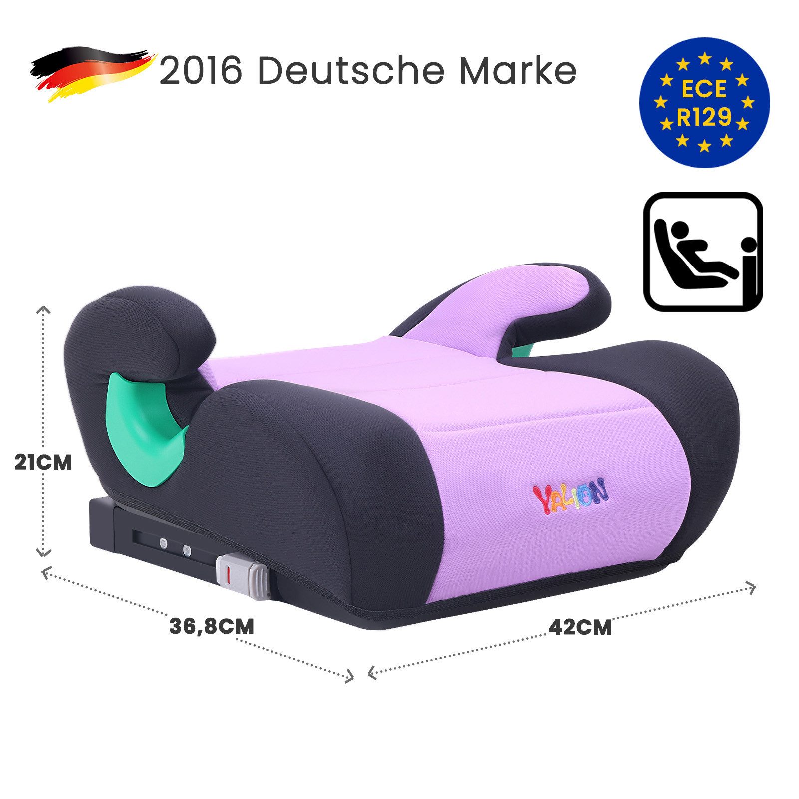Yalion Kindersitzerhöhung YALION Kindersitzerhöhung mit ISOFIX ECE R129 (i-Size) für Kinder, ab: ca.6Jahren, bis: 10Jahren, (3-Punkt-Gurt), i-Size Sitzerhöhungen Auto Kinder, Lila