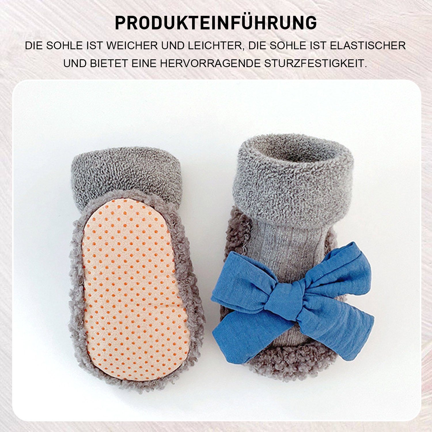 Daisred 2 Paar Stricken Grau+Schwarz Baby Prinzessin Lauflernschuh Stoppersocken Sockenschuhe