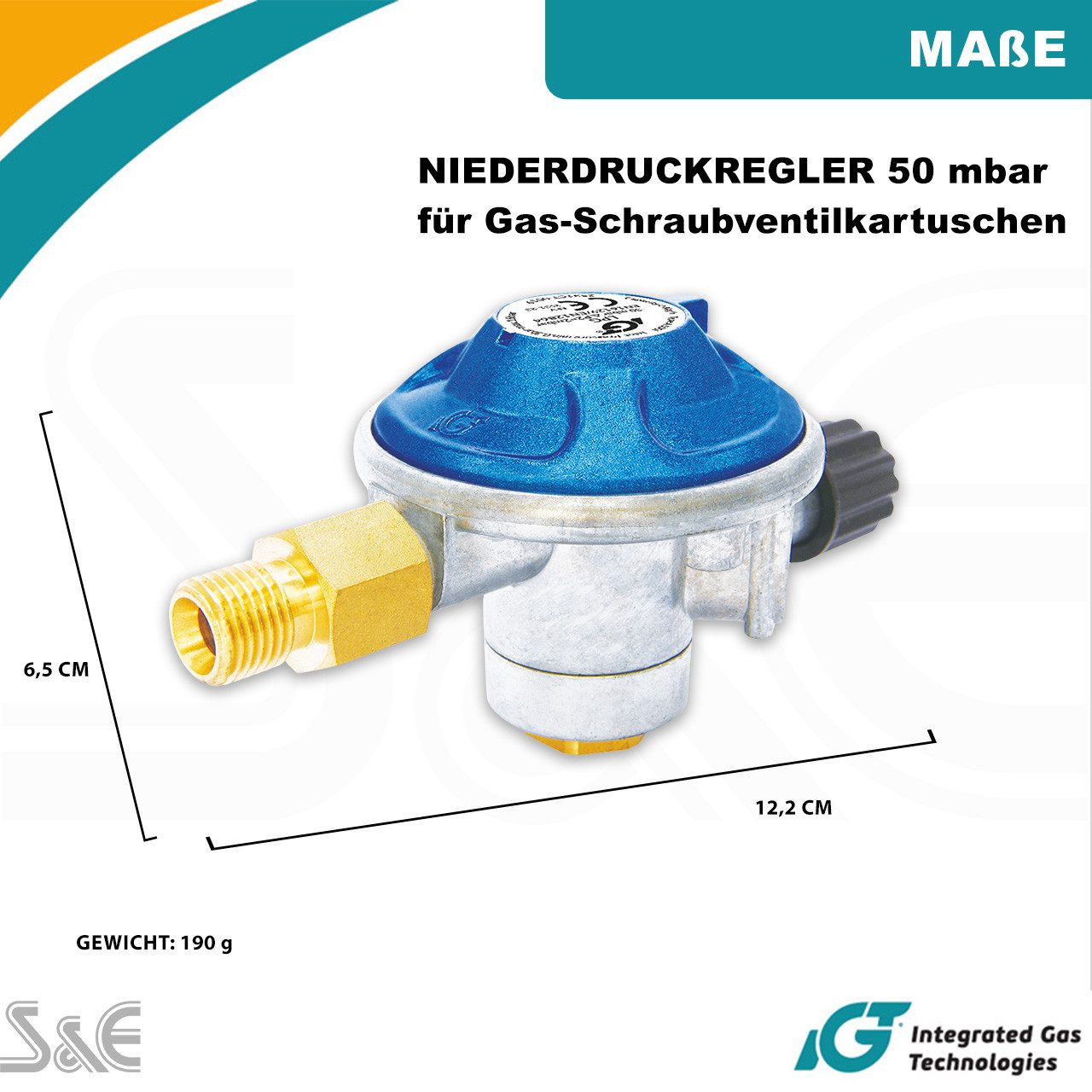 BlueCraft Gasdruckregler für Schraubkartuschen Druckminderer 50mbar Gaskartusche mit Gewinde, 50 mbar, (für Gasgrill Camping Gaskocher Gas-Heizstrahler), Gasregler für Butan Gaskartuschen EN417 mit Anschraubgewinde 7/16"
