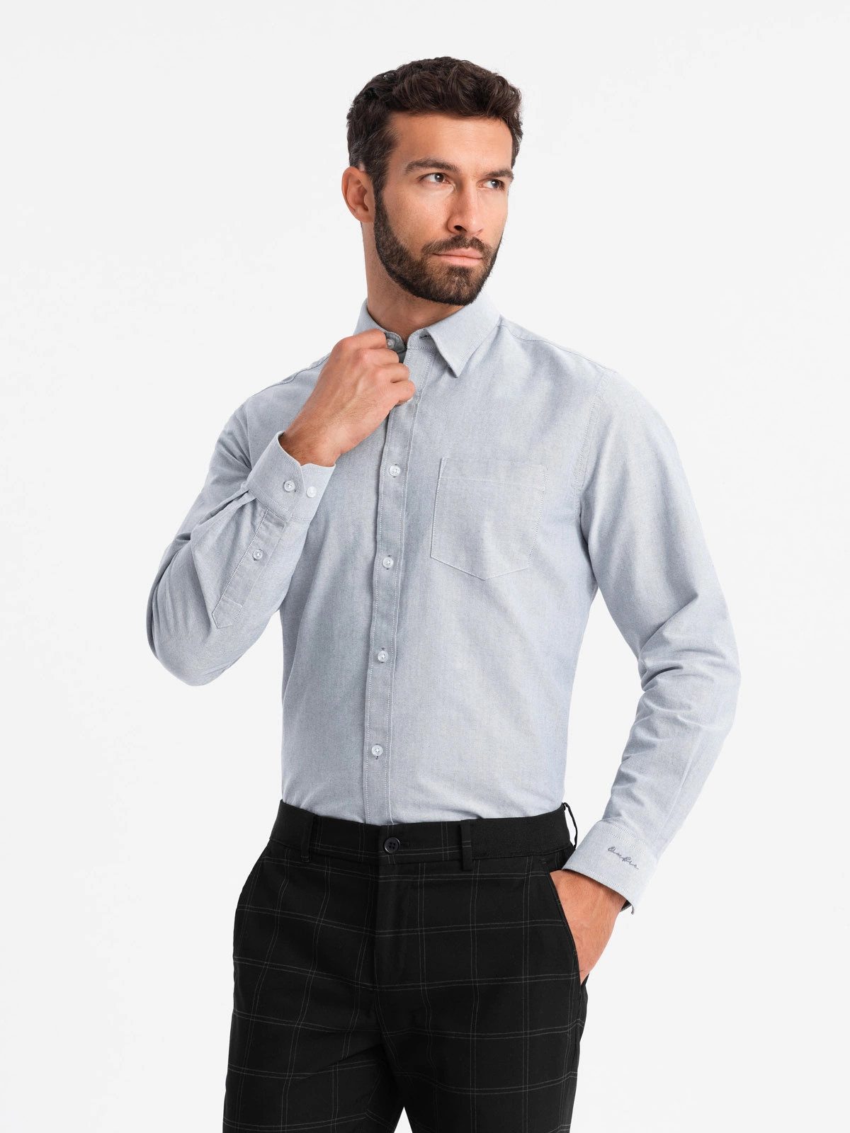 OMBRE Langarmhemd Elegantes Herren-Oxford-Hemd mit Stickerei günstig online kaufen