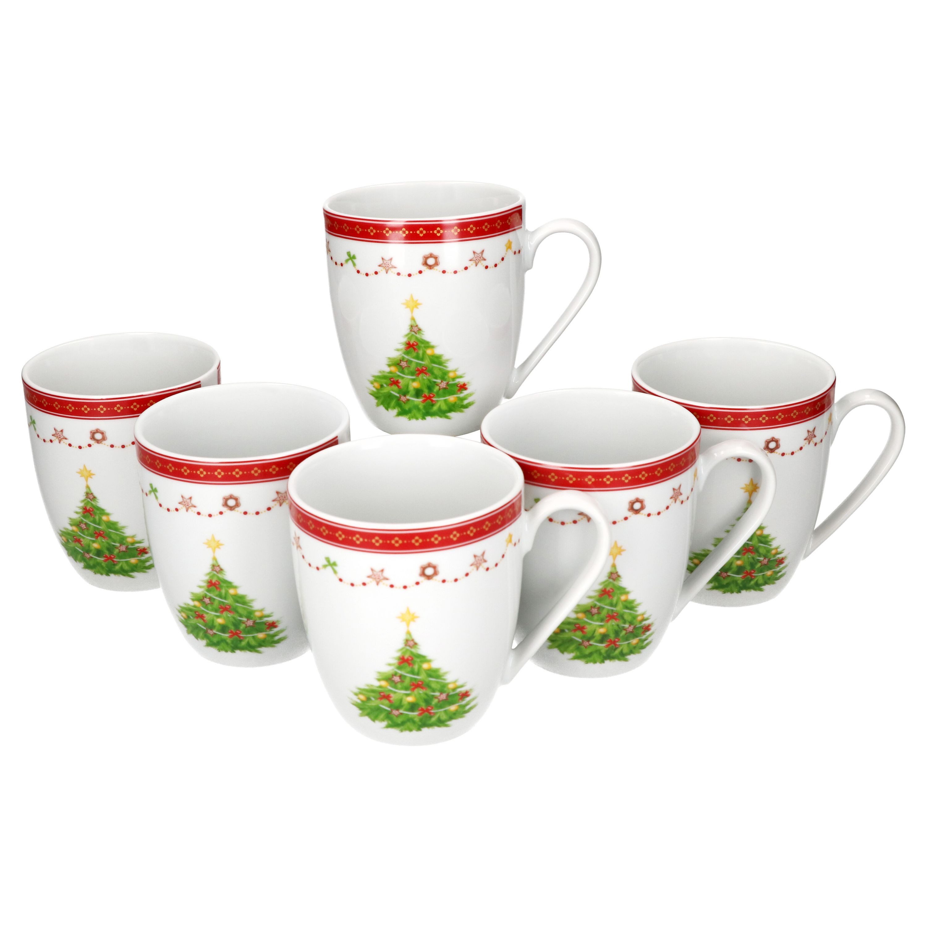 MamboCat Becher 6x Weihnachtstraum Kaffeebecher 340ml Porzellan-Tassen Glühwein Tee, Porzellan