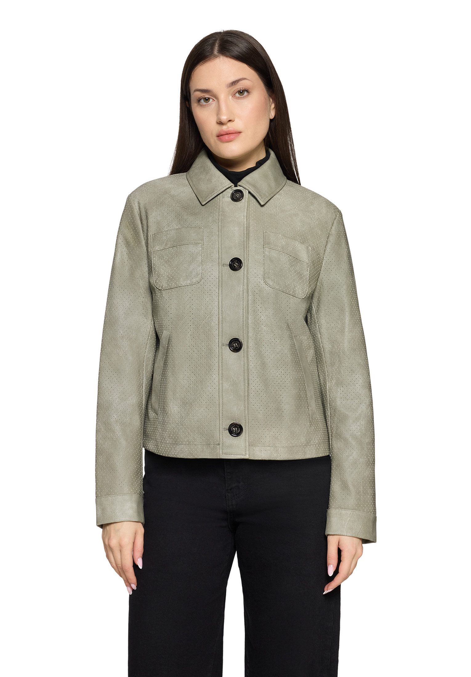 Amber & June Lederjacke Damen mit Kragen