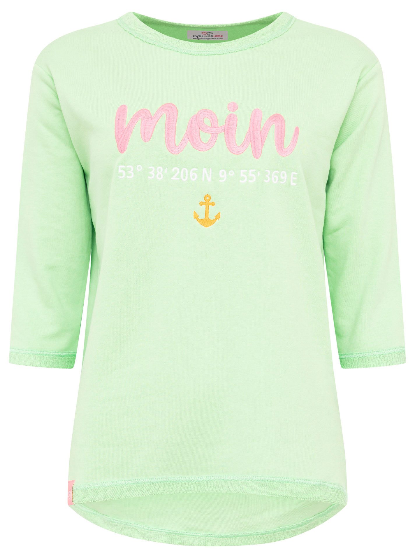 Zwillingsherz 3/4-Arm-Shirt "Moin" mit Moin Stickerei und Anker, ausgefrans günstig online kaufen