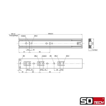 SO-TECH® Auszug Vollauszüge KV1-35-H45-SE-MS Traglast 35 kg, Selbsteinzug, Länge 300 mm, 1 Paar inkl. Schraubenset