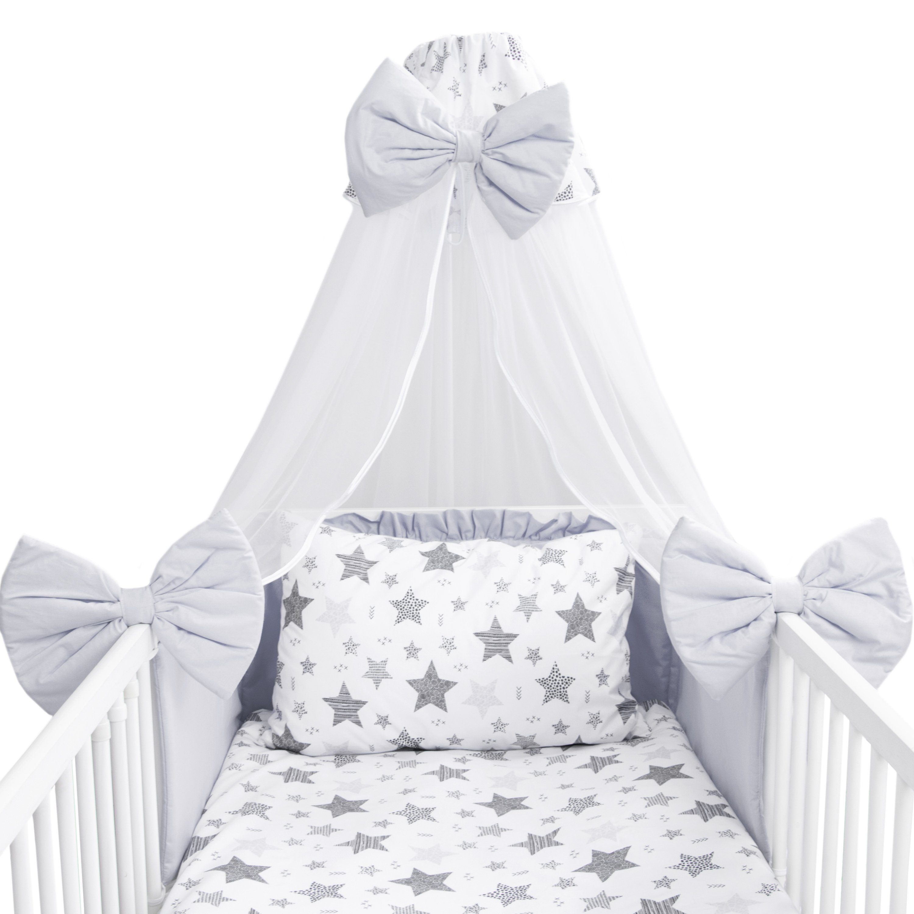 Amilian Babybettwäsche Set 7-teilig - Bettwäsche 100x135 - Kissenbezug 40x60 - mit Himmel, Chiffonhimmel, 7 teilig, Komplett-Set für Babybett, Gitterbett - Kinderbettwäsche