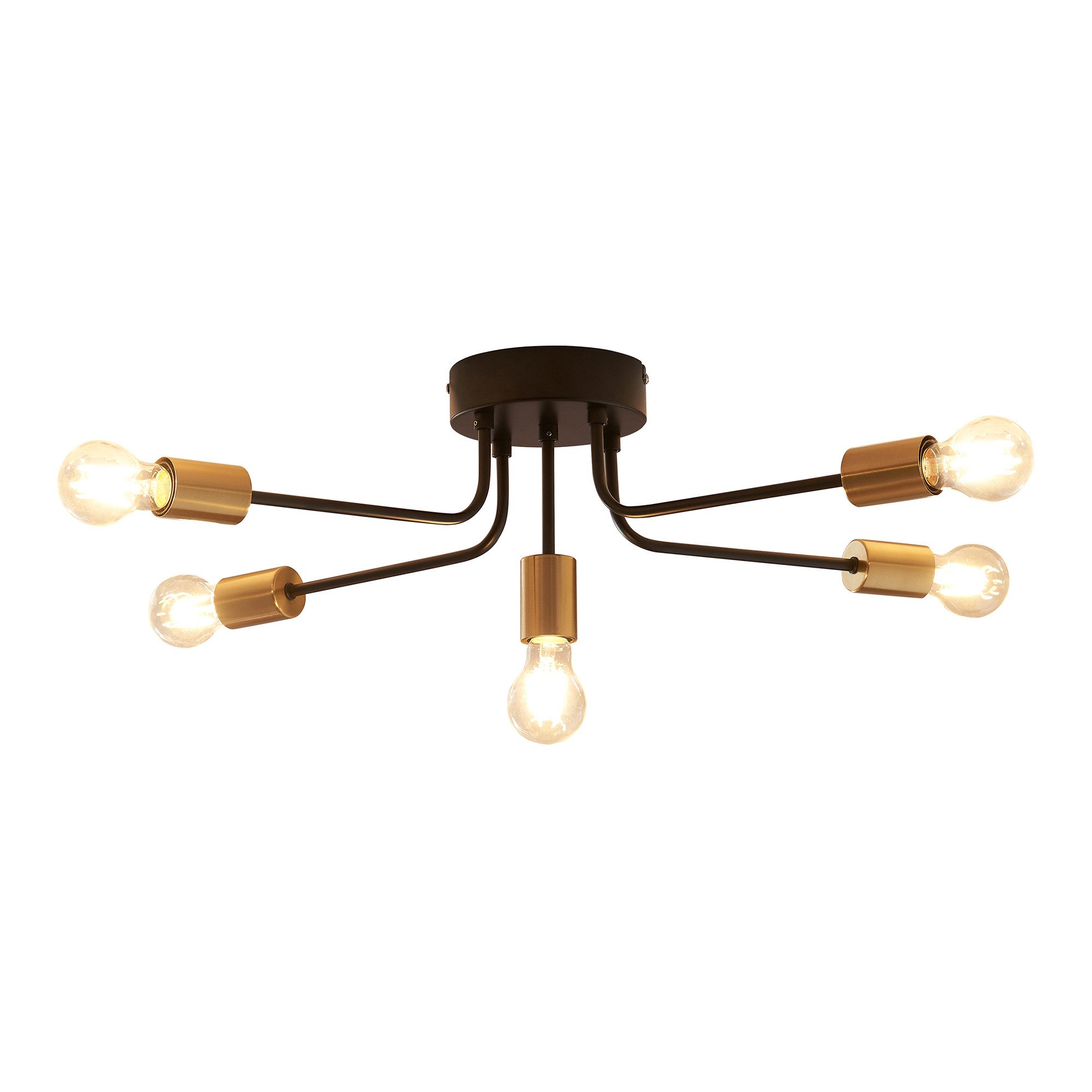 lux.pro Deckenleuchte, ohne Leuchtmittel, »Benfleet« 5-flammig 57x57 cm Metall Schwarz/Messingfarben