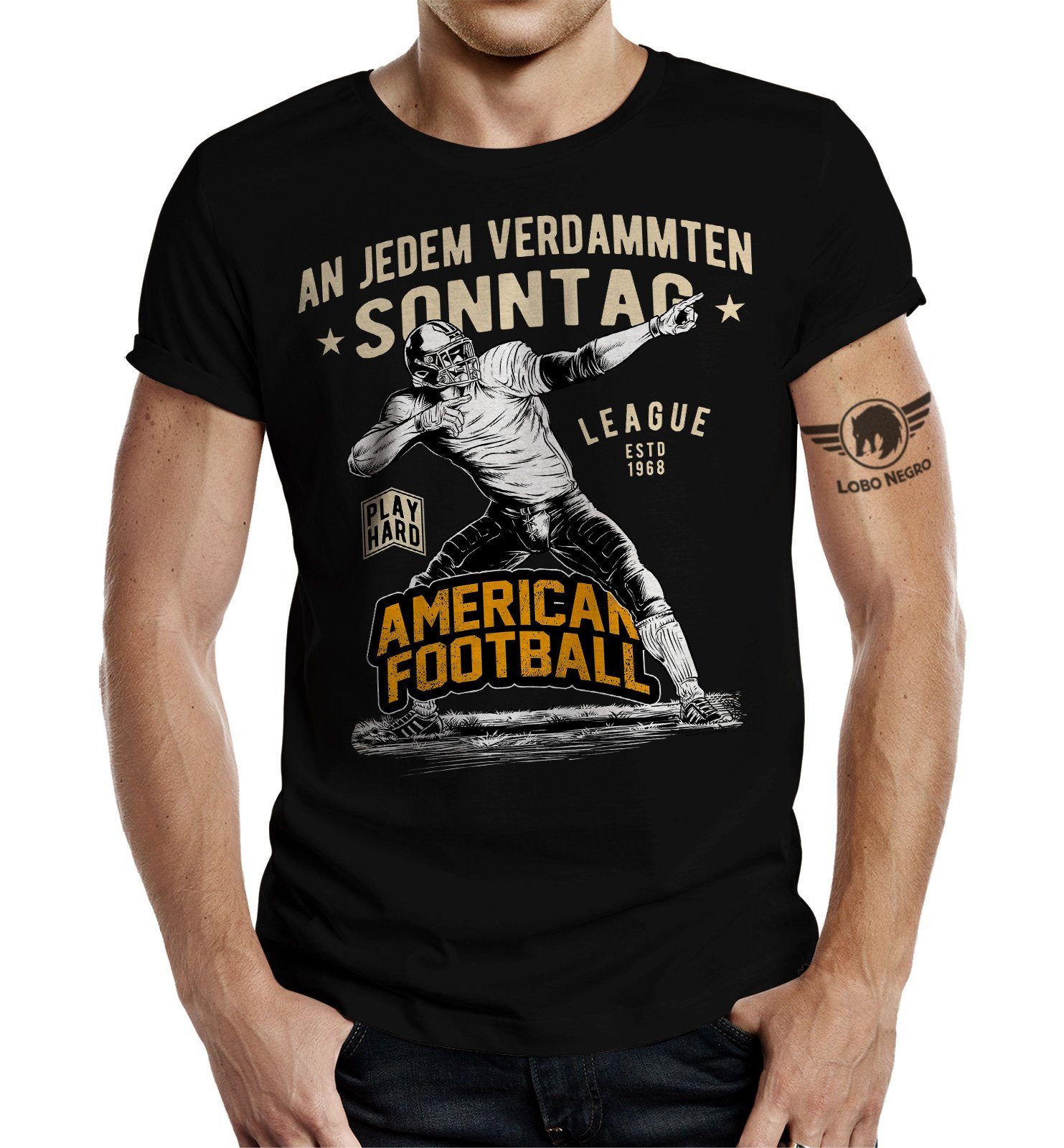 Fans: Football T-Shirt für jedem NEGRO® American An Sonntag LOBO verdammten