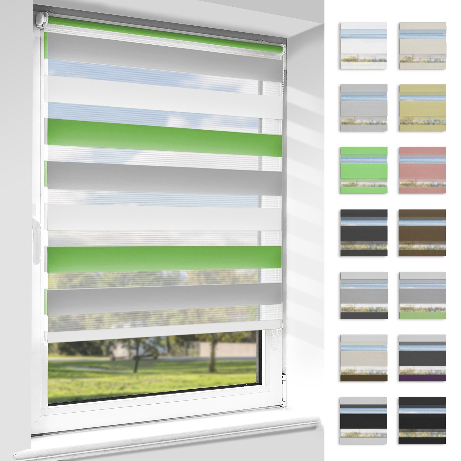 Doppelrollo ohne Bohren Klemmfix, blickdicht und transparent Duo Rollo, Vkele, Klemmträger,Klemmfix, stufenloser Sichtschutz und Lichtschutz für Fenster und Türen