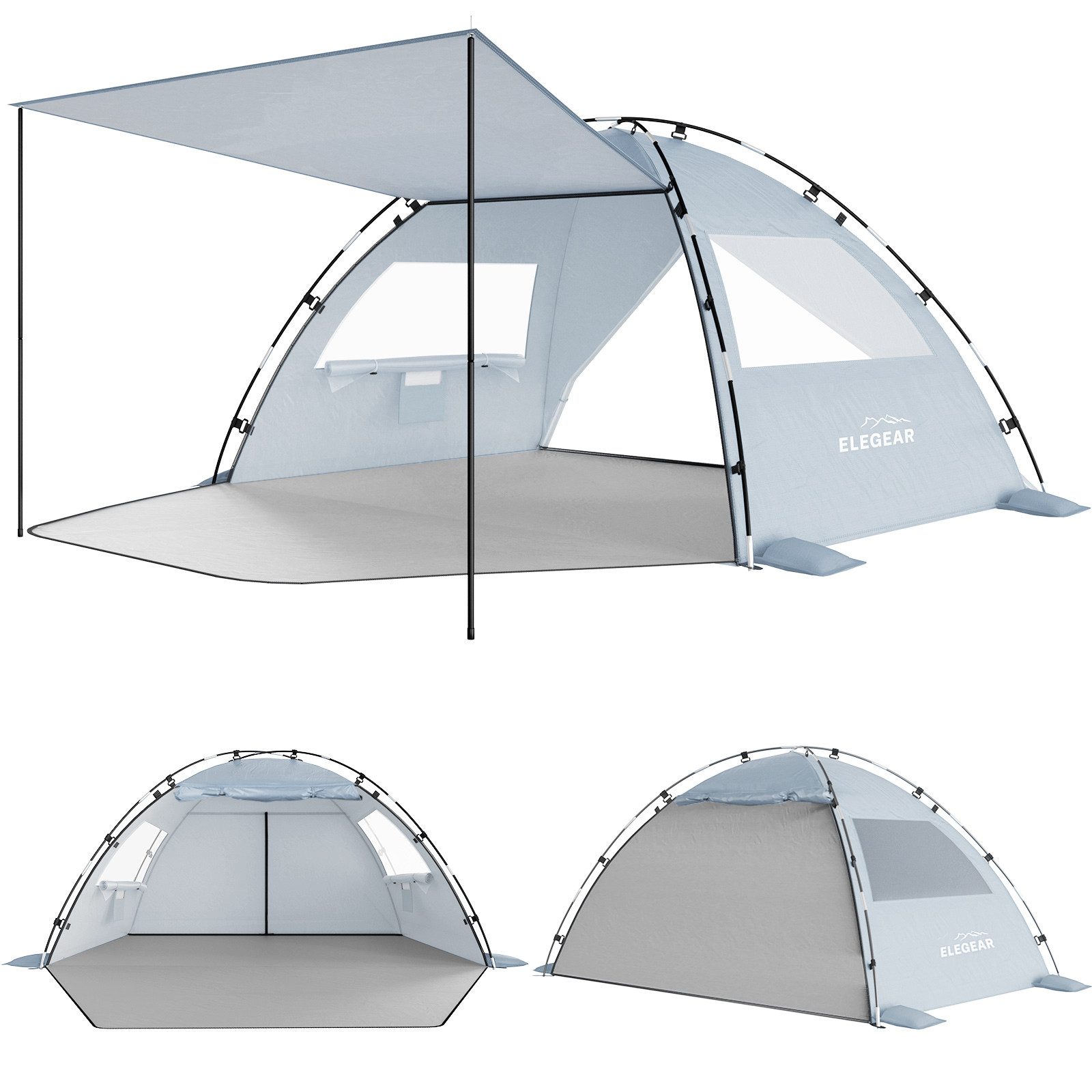 Strandmuschel mit Sonnendach für 4-5 Personen, Pop Up Strandzelt (UV Schutz UPF 50)