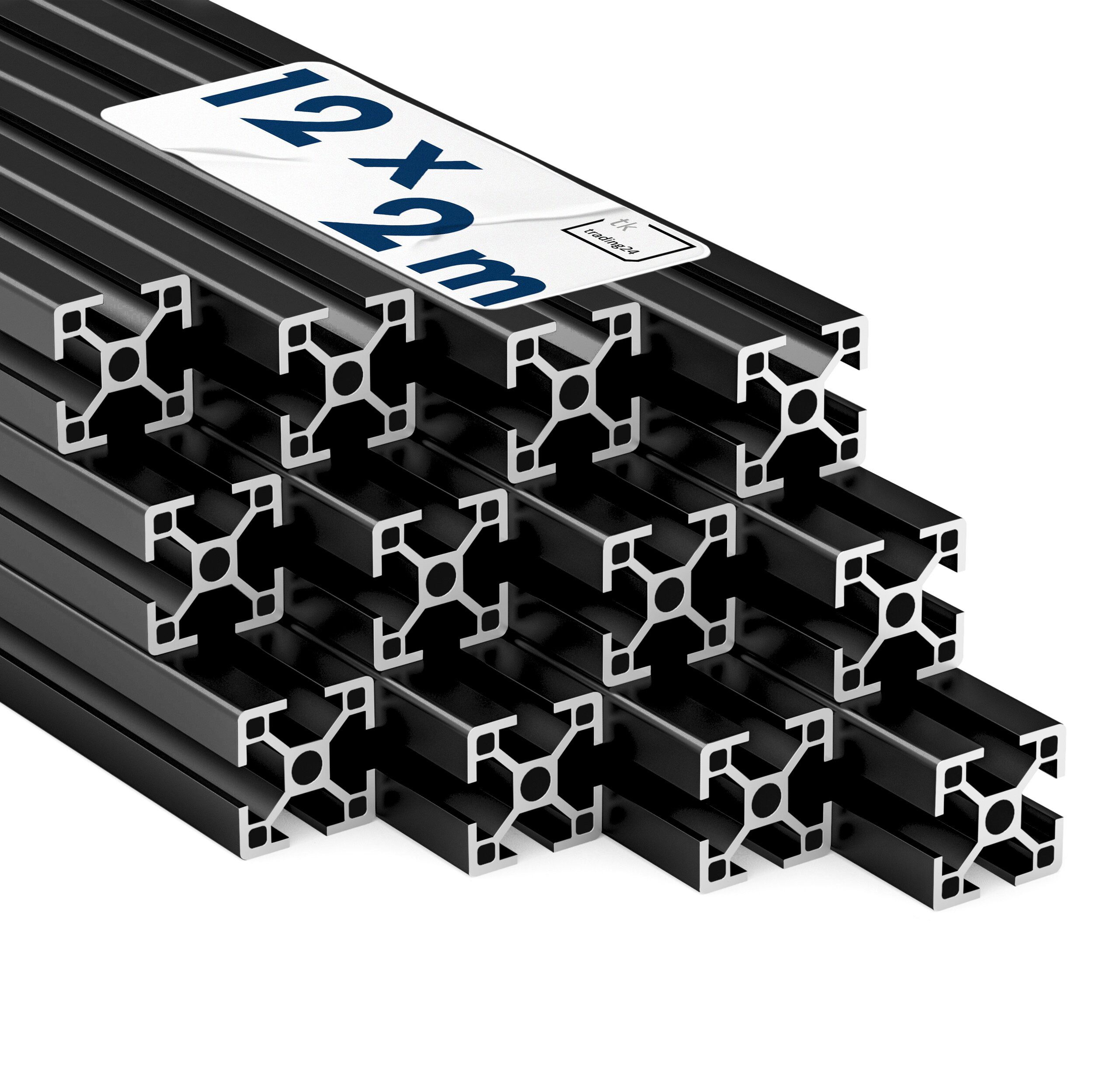 tktrading24 Profil 12x Alu Profil 30x30mm 2m Montage-, Konstruktionsprofil Nut 8 schwarz (Set)