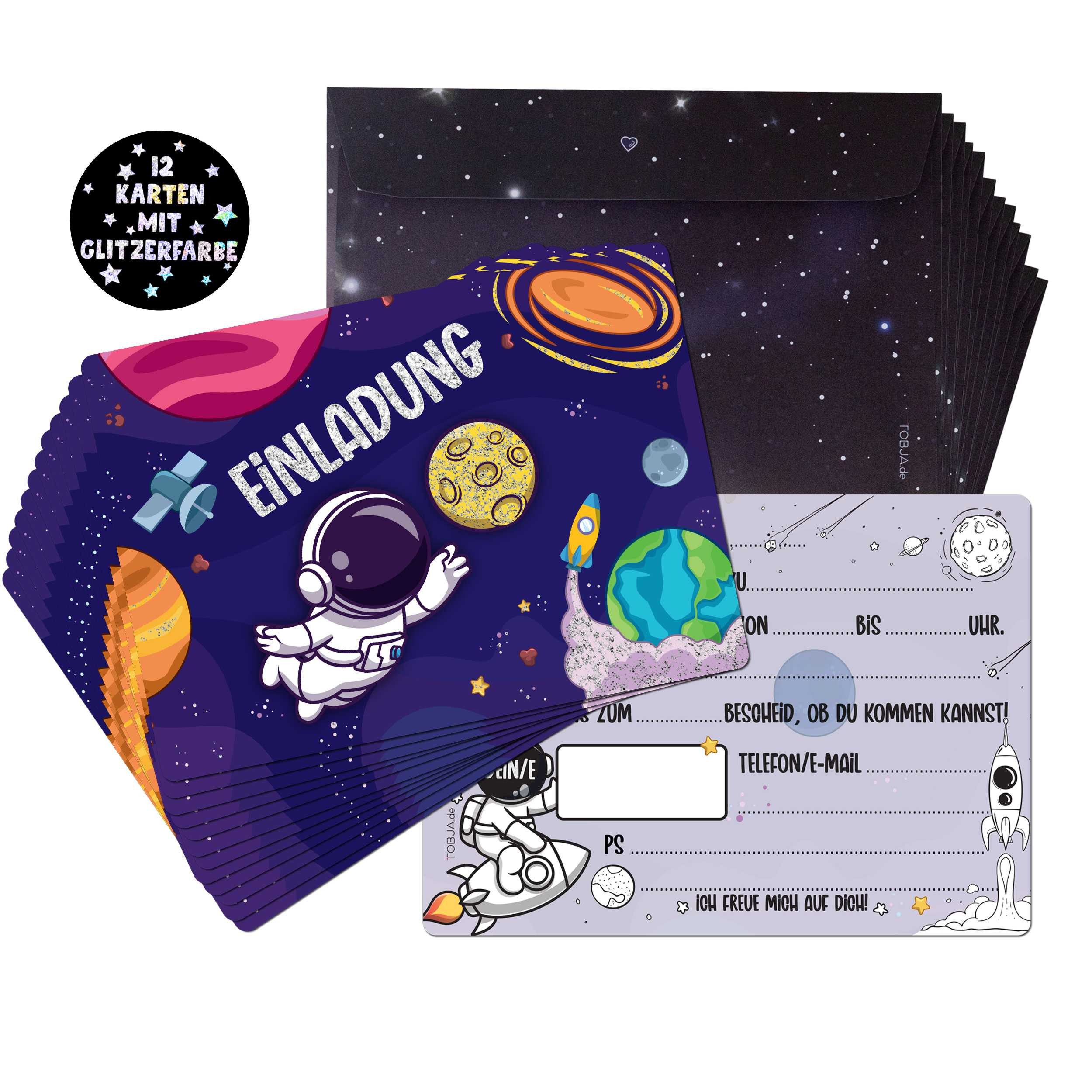 TOBJA Пригласительные открытки 12 Пригласительные открытки inkl. Umschläge - Astronauten Party, Partyeinladungen A6 (10,5 x 14,8 cm) Postkarten