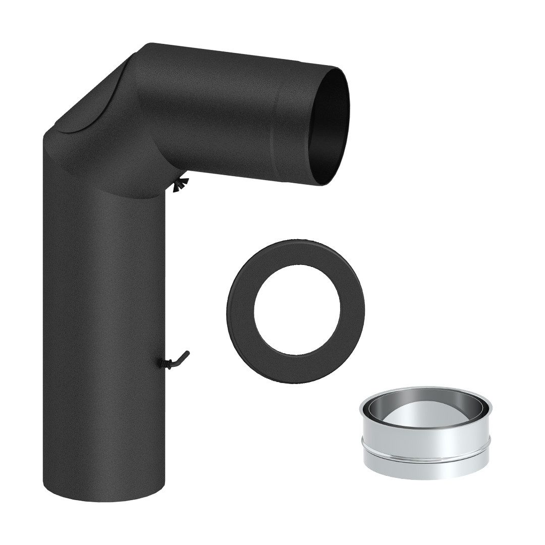 Feuercampus Ofenrohr Ø 150 mm Ofenrohrset kantig - mit Tür und Drosselklappe - schwarz, 150 mm